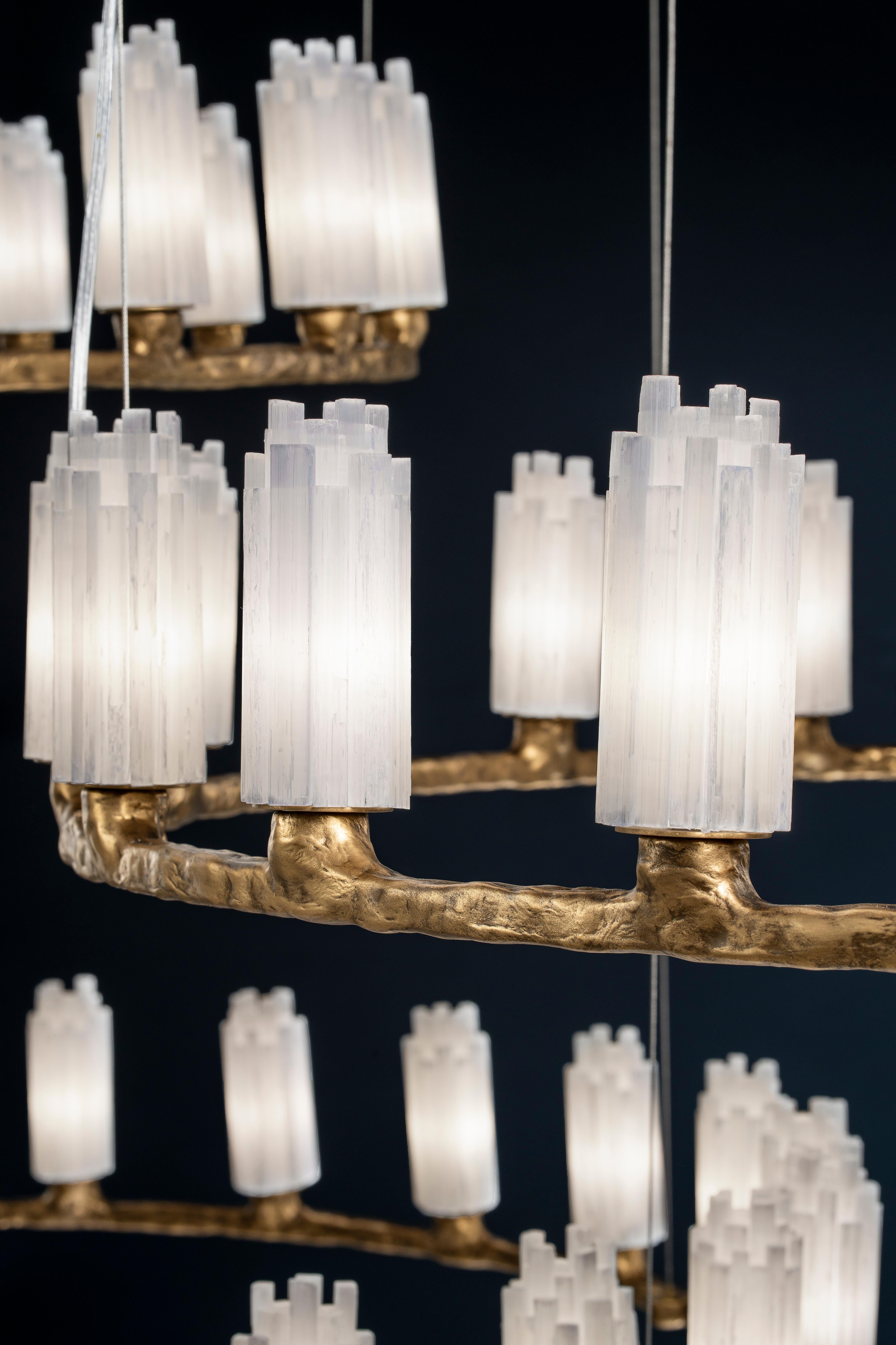Post-Modern Set Of 3 Selenite III, IV And V Pendant Lamps by Aver For Sale