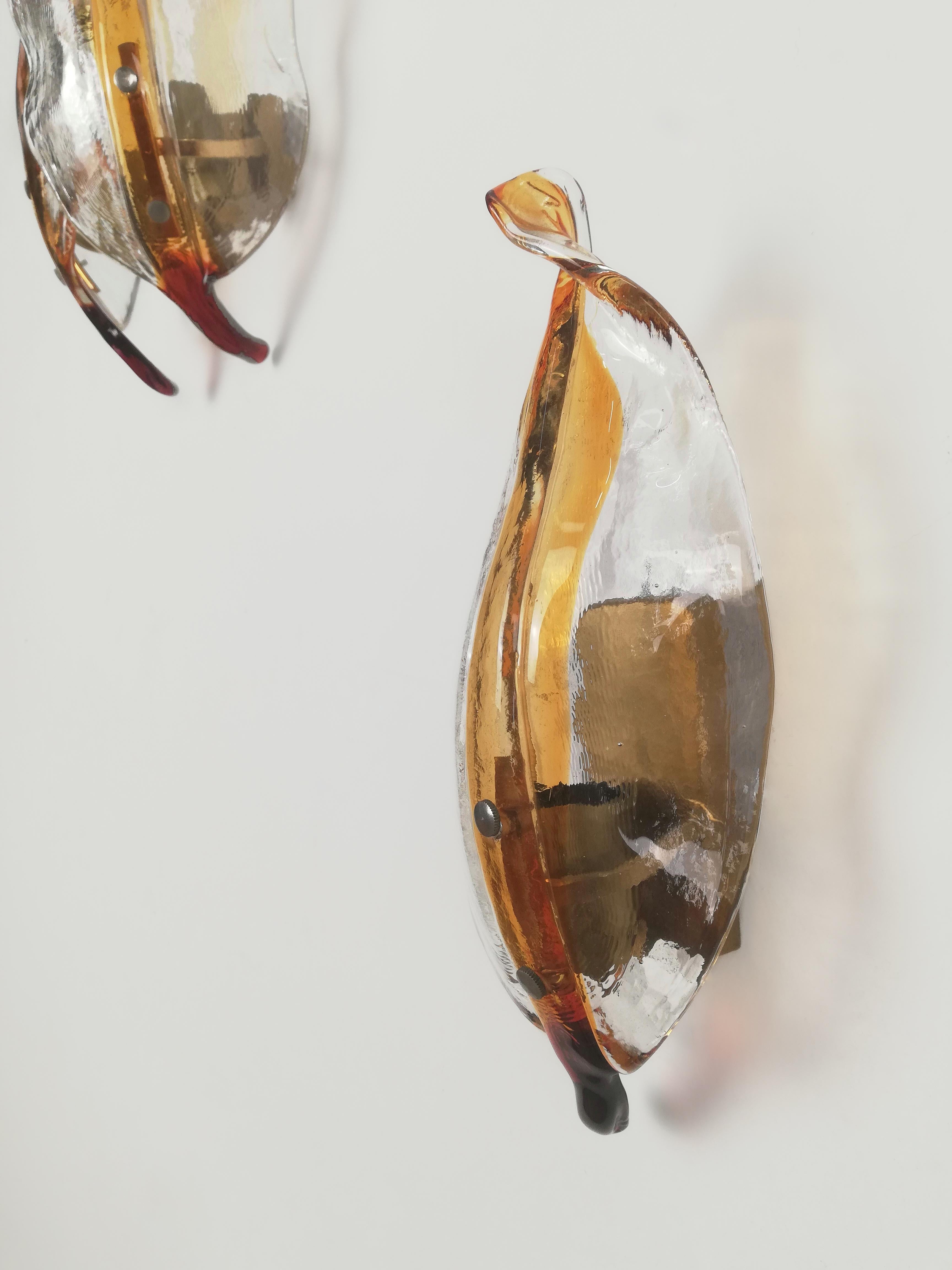 Set of 3 Leaf-Shaped Murano Glass Sconces, La Murrina Wall Lights, Italy, 1970s For Sale 3