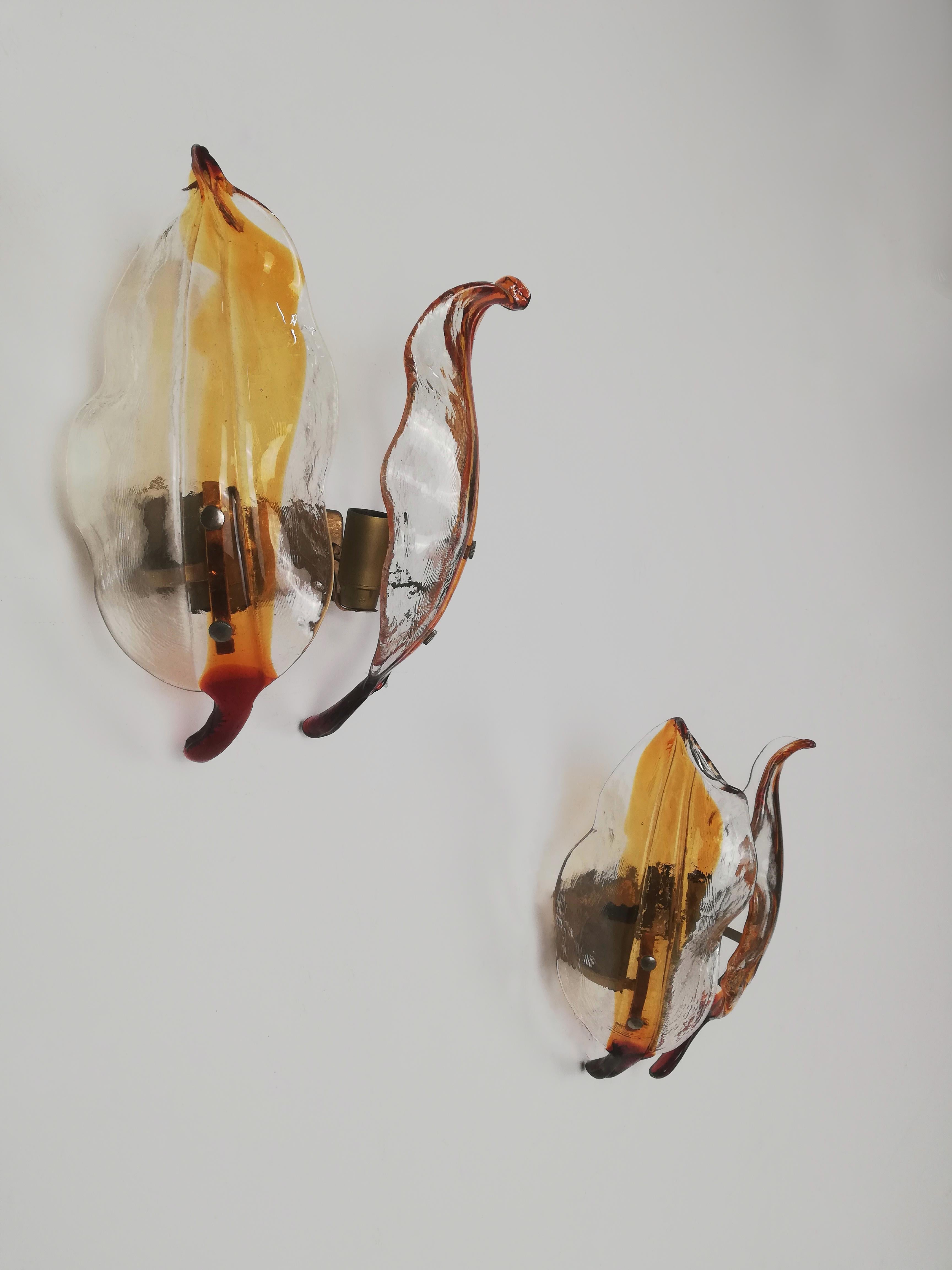 Set of 3 Leaf-Shaped Murano Glass Sconces, La Murrina Wall Lights, Italy, 1970s For Sale 4