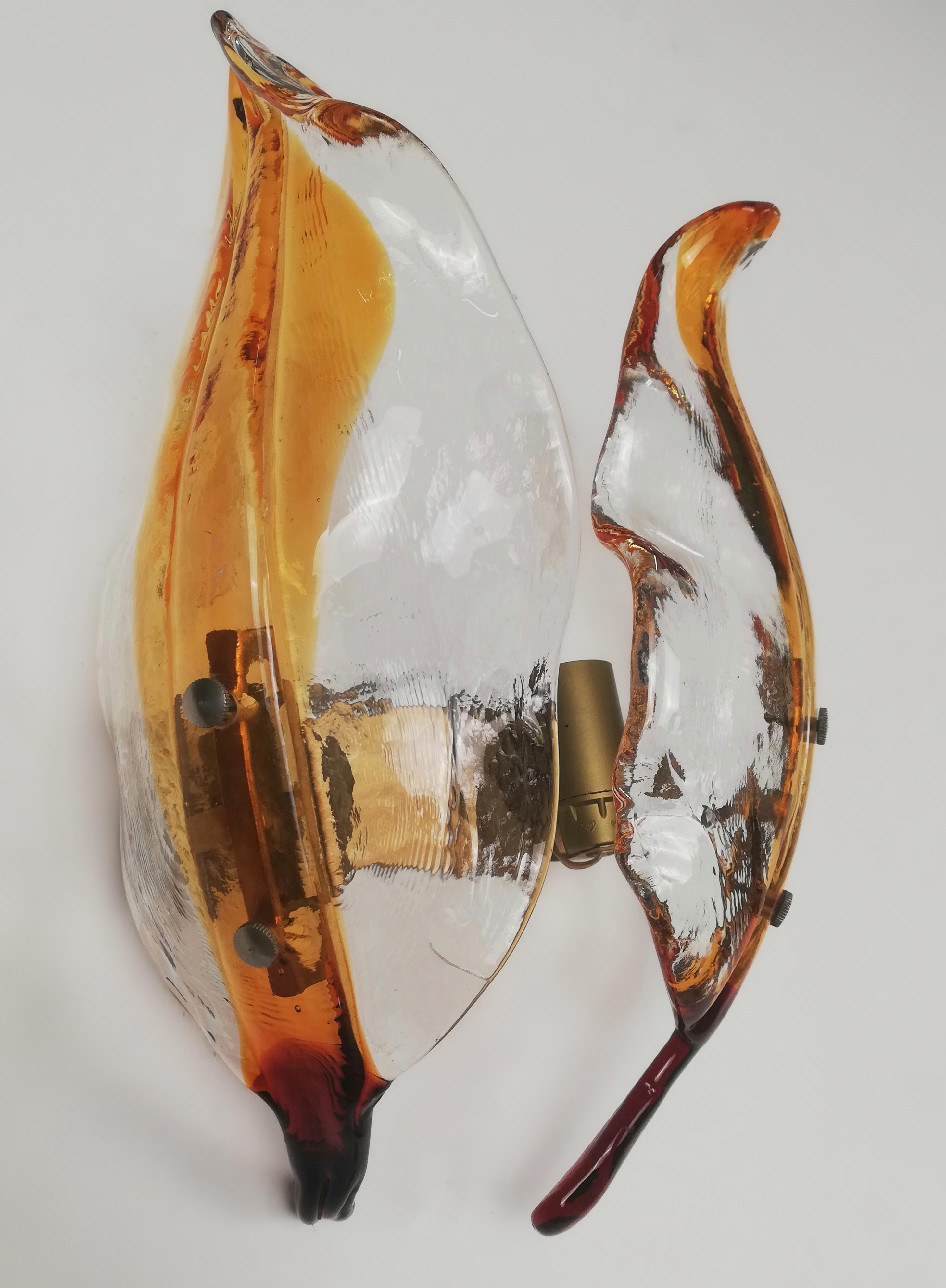 Set of 3 Leaf-Shaped Murano Glass Sconces, La Murrina Wall Lights, Italy, 1970s For Sale 9