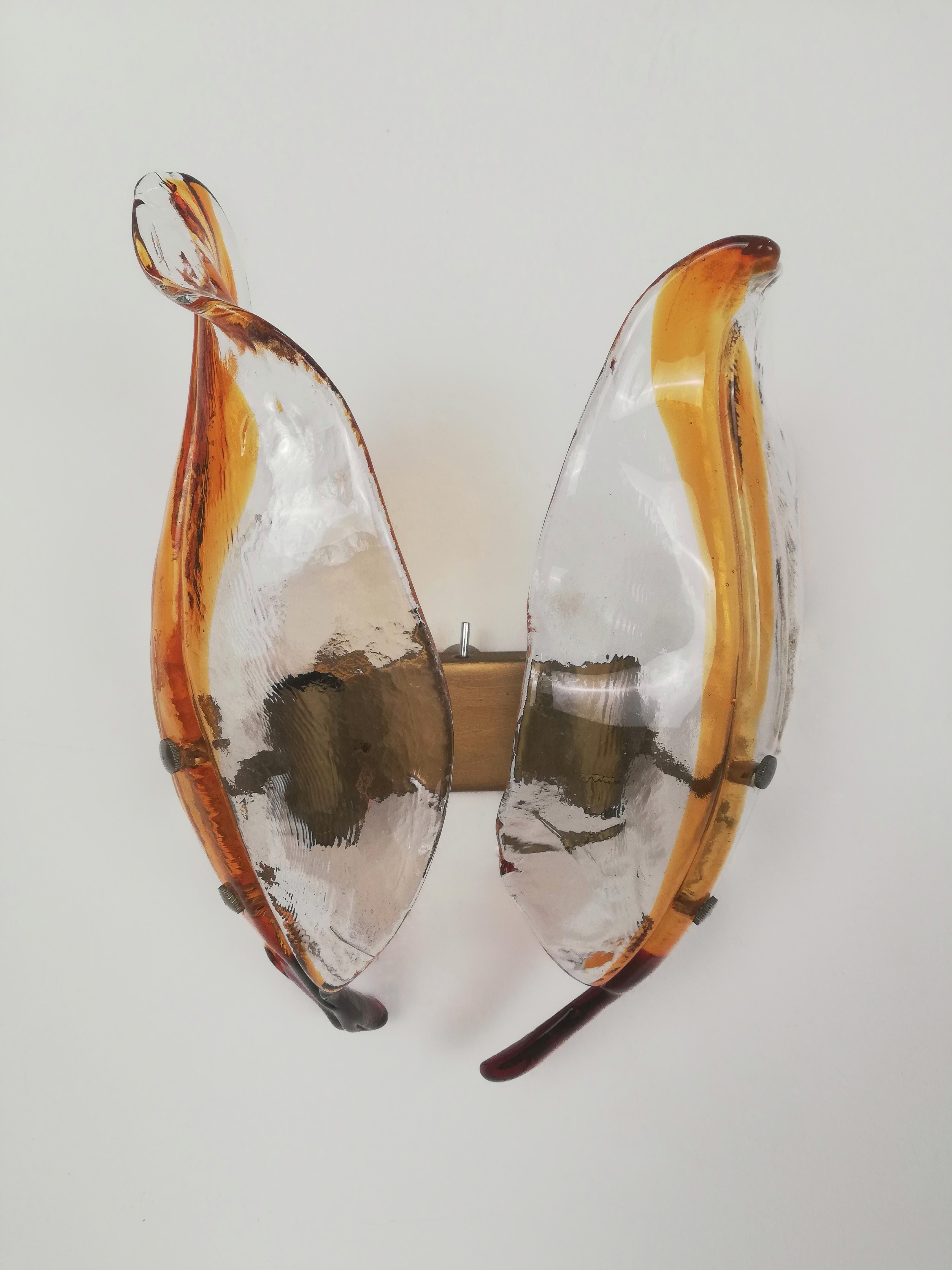 Set of 3 Leaf-Shaped Murano Glass Sconces, La Murrina Wall Lights, Italy, 1970s In Good Condition For Sale In Roma, IT