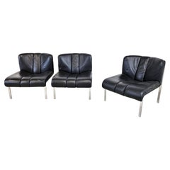 Set of 3 Leather and Chrome 'Eurochairs' by Girsberger Germany, Each Chair Has