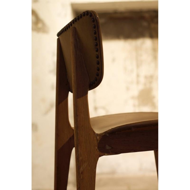 Set of 3 Leather and Wood Model 6157 Dining Chairs by Roger Landault, 1950s For Sale 5