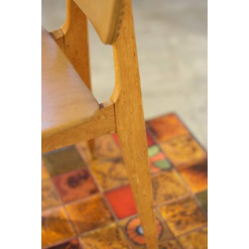 Set of 3 chairs 6157 of designer Roger Landault. Best seller from the 1950s, these leather and wood chairs were edited by Boutier.

Additional information:
Materials: Leather, Wood
Color: Beige, brown
Design Period: 1950 to 1959
Year: