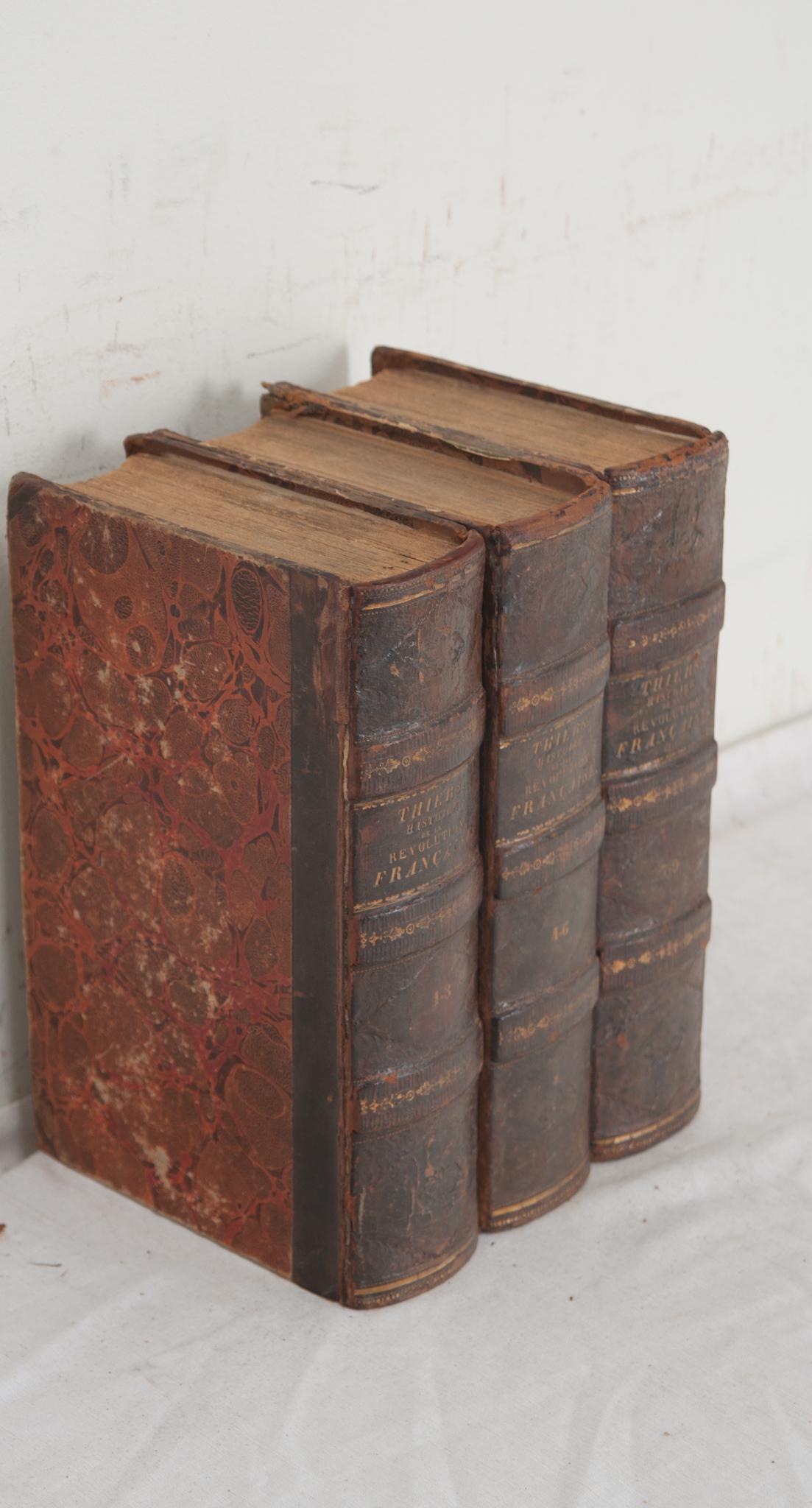 Hand-Crafted Set of 3 Leather Bound French Revolution Books