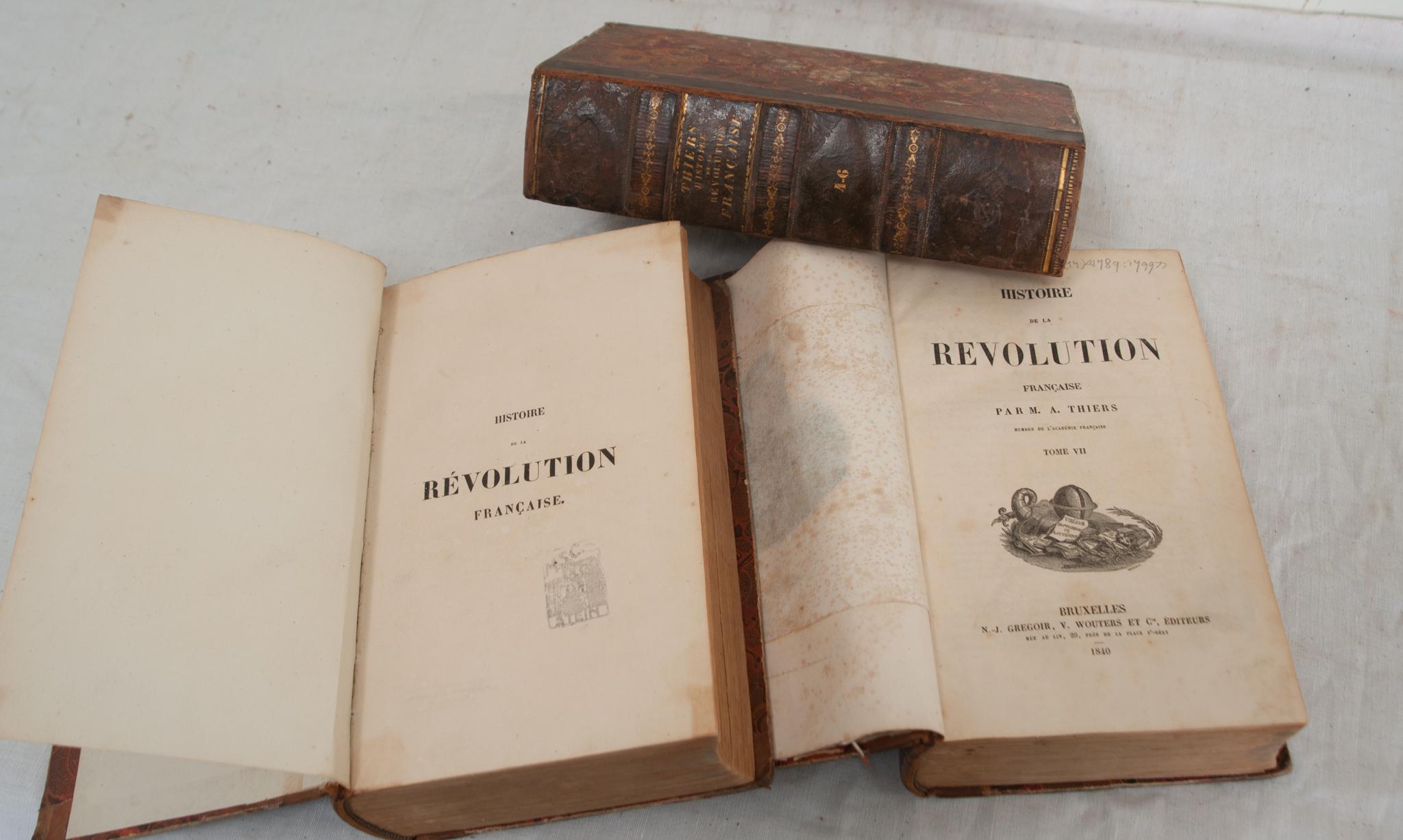 19th Century Set of 3 Leather Bound French Revolution Books