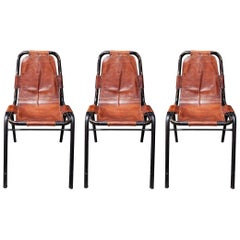 Set di 3 sedie in pelle di DalVera nello stile di Charlotte Perriand, Francia, anni '50