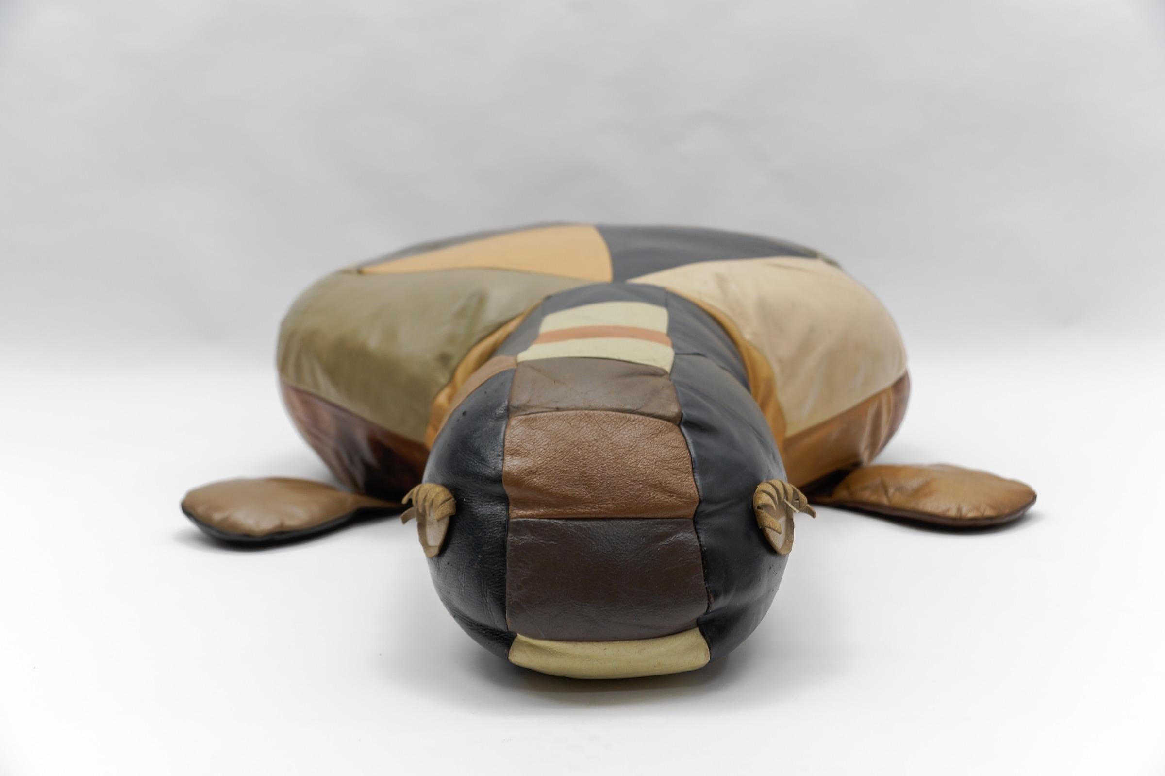 Set of 3 Leather Patchwork Turtle Poufs - Mid-Century Modern, Switzerland, 1960s For Sale 5