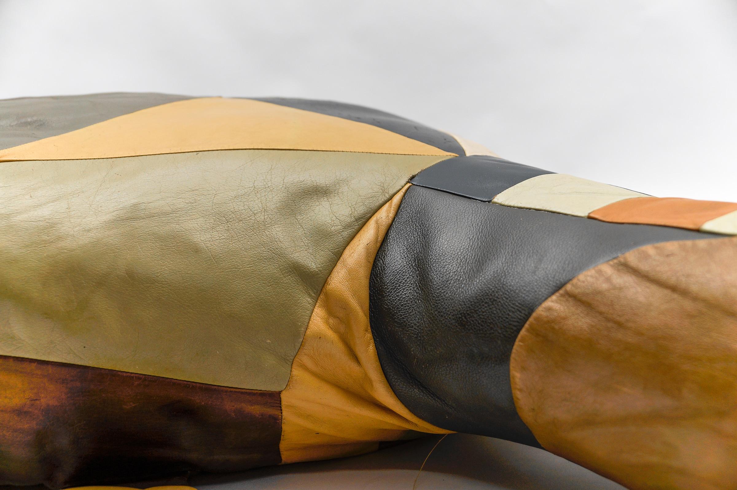 Set of 3 Leather Patchwork Turtle Poufs - Mid-Century Modern, Switzerland, 1960s For Sale 6