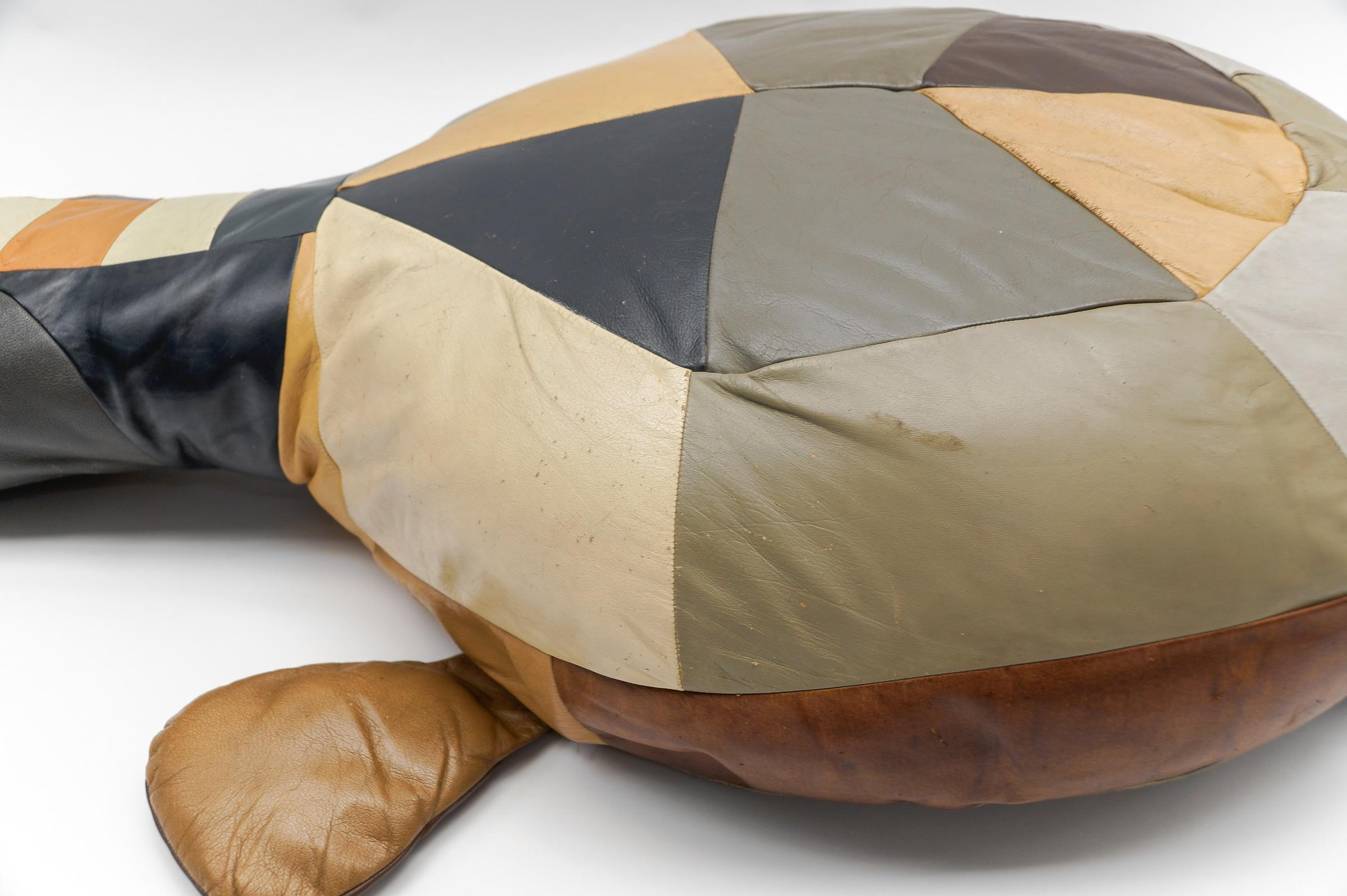 Set of 3 Leather Patchwork Turtle Poufs - Mid-Century Modern, Switzerland, 1960s For Sale 9