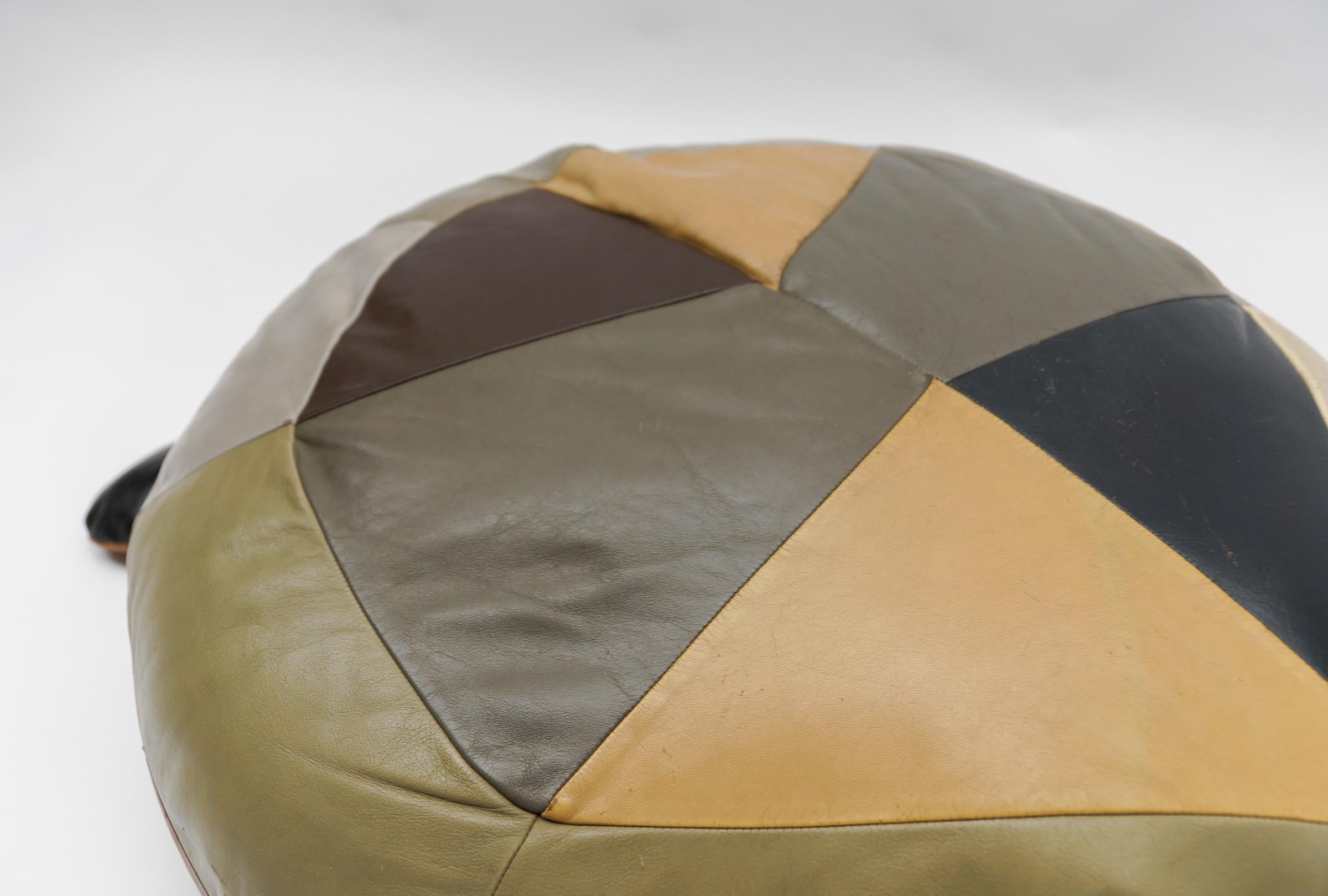 Set of 3 Leather Patchwork Turtle Poufs - Mid-Century Modern, Switzerland, 1960s For Sale 12