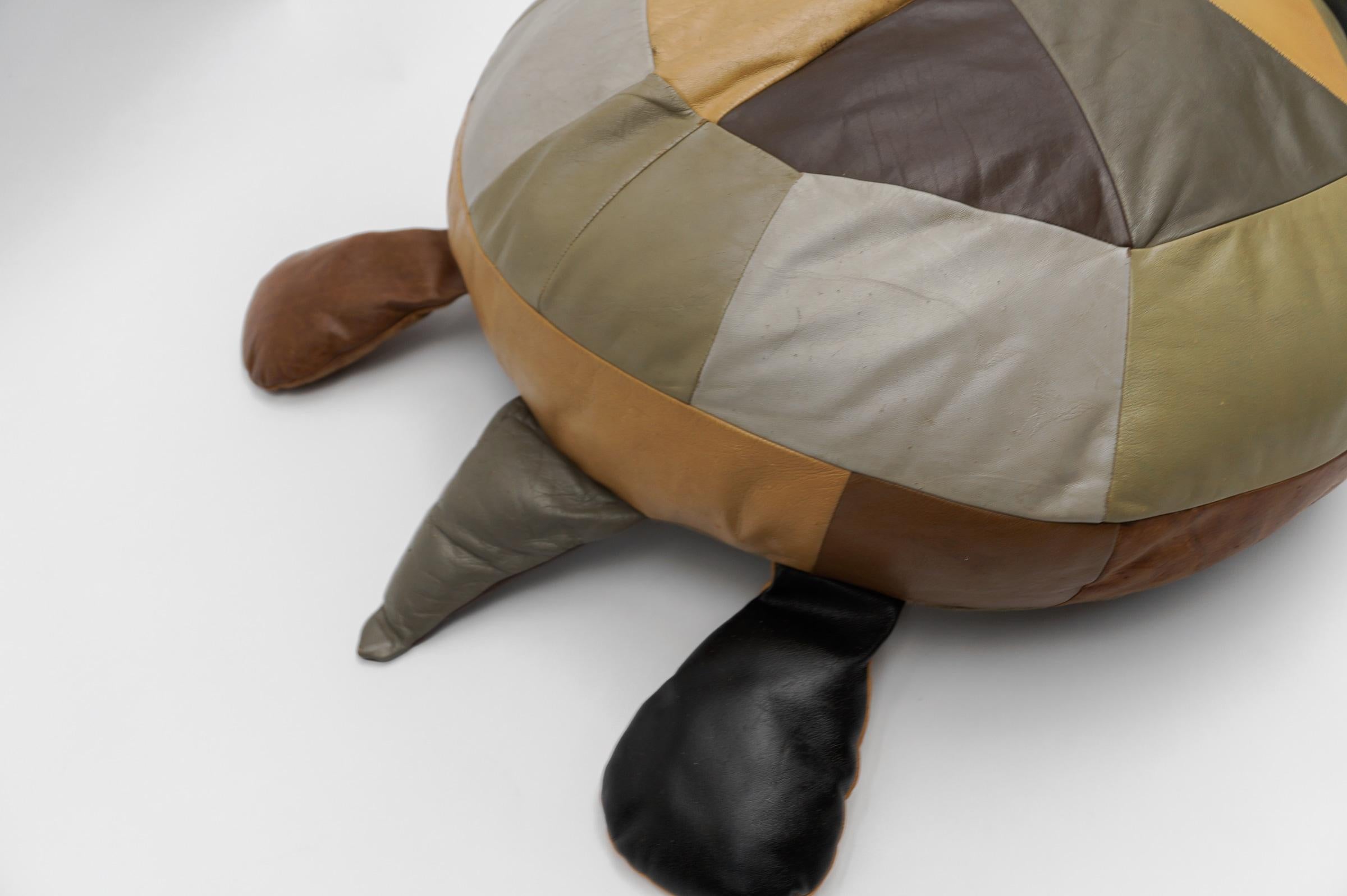Set of 3 Leather Patchwork Turtle Poufs - Mid-Century Modern, Switzerland, 1960s For Sale 13