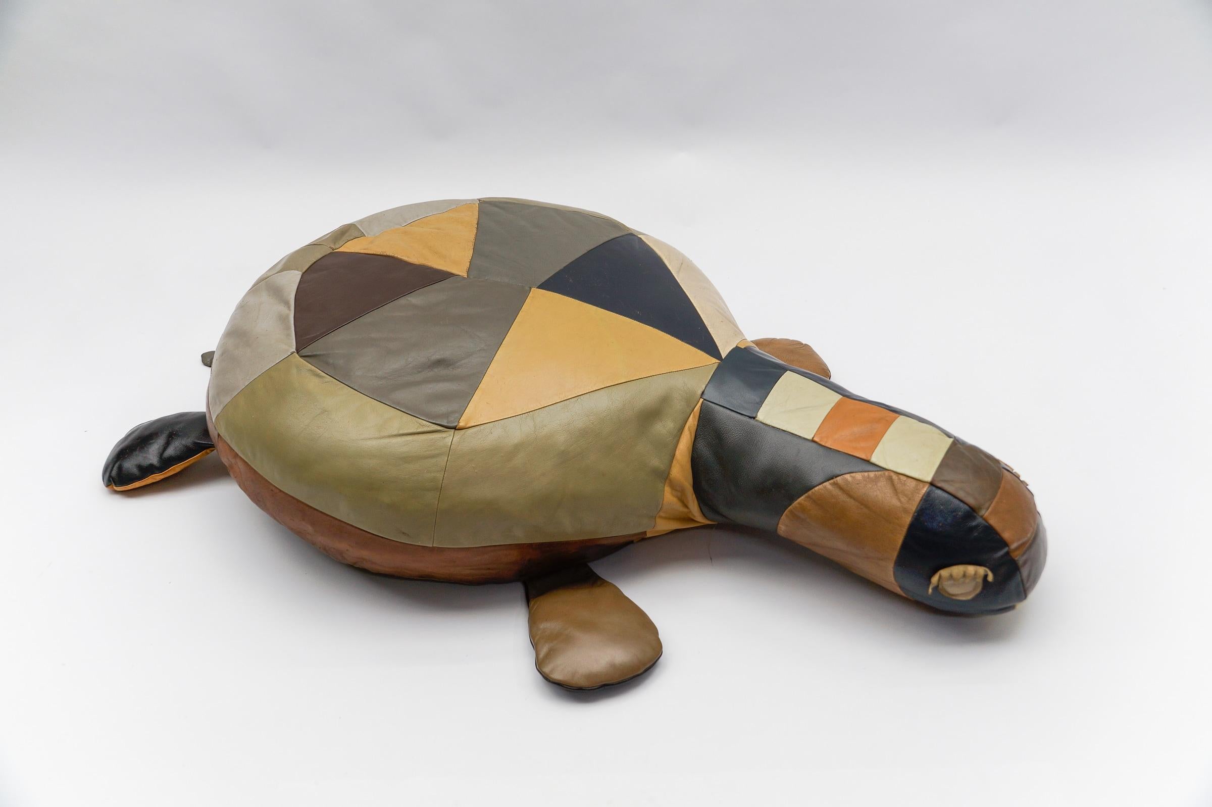 Swiss Set of 3 Leather Patchwork Turtle Poufs - Mid-Century Modern, Switzerland, 1960s For Sale