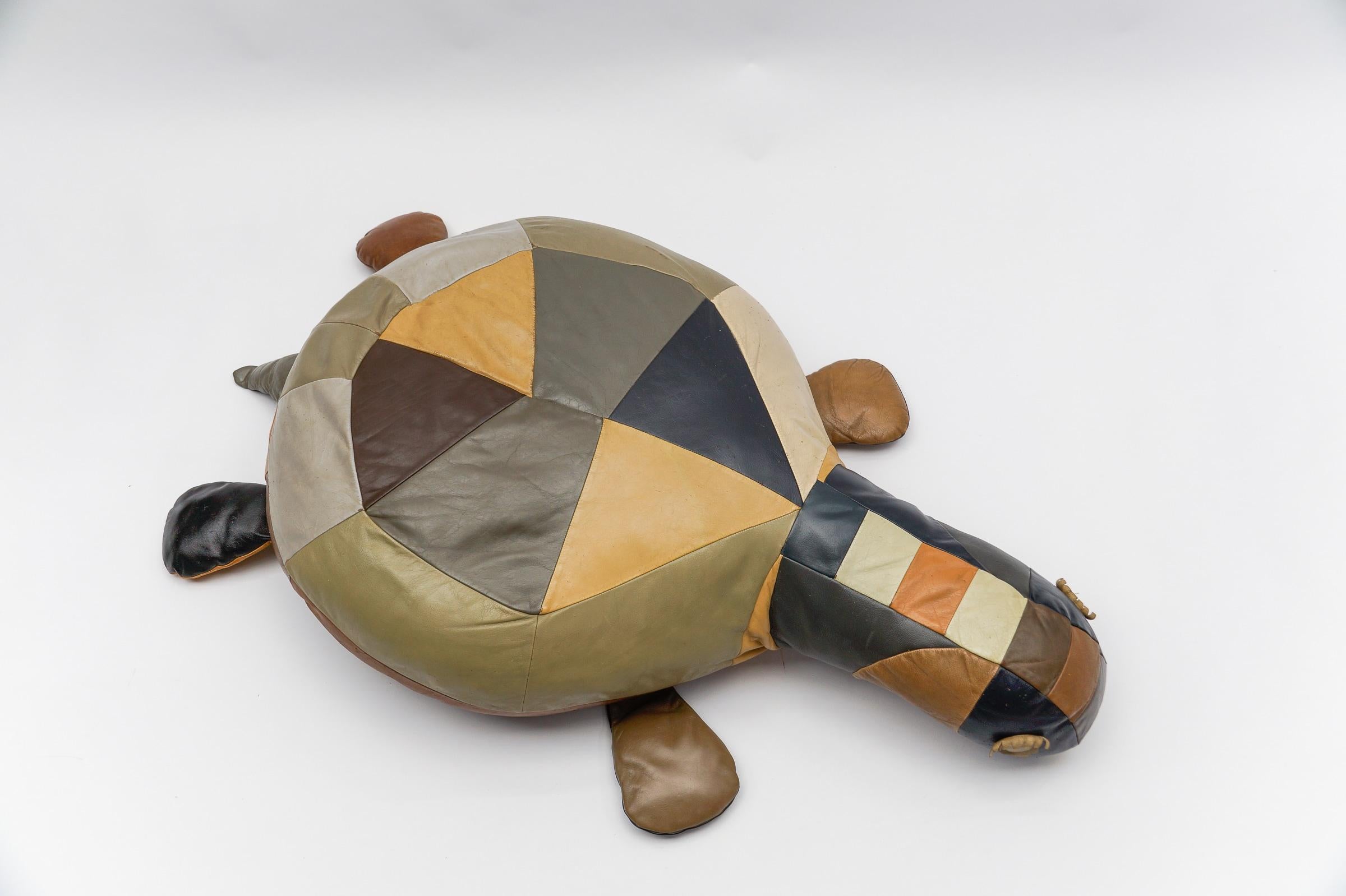 Set of 3 Leather Patchwork Turtle Poufs - Mid-Century Modern, Switzerland, 1960s For Sale 1
