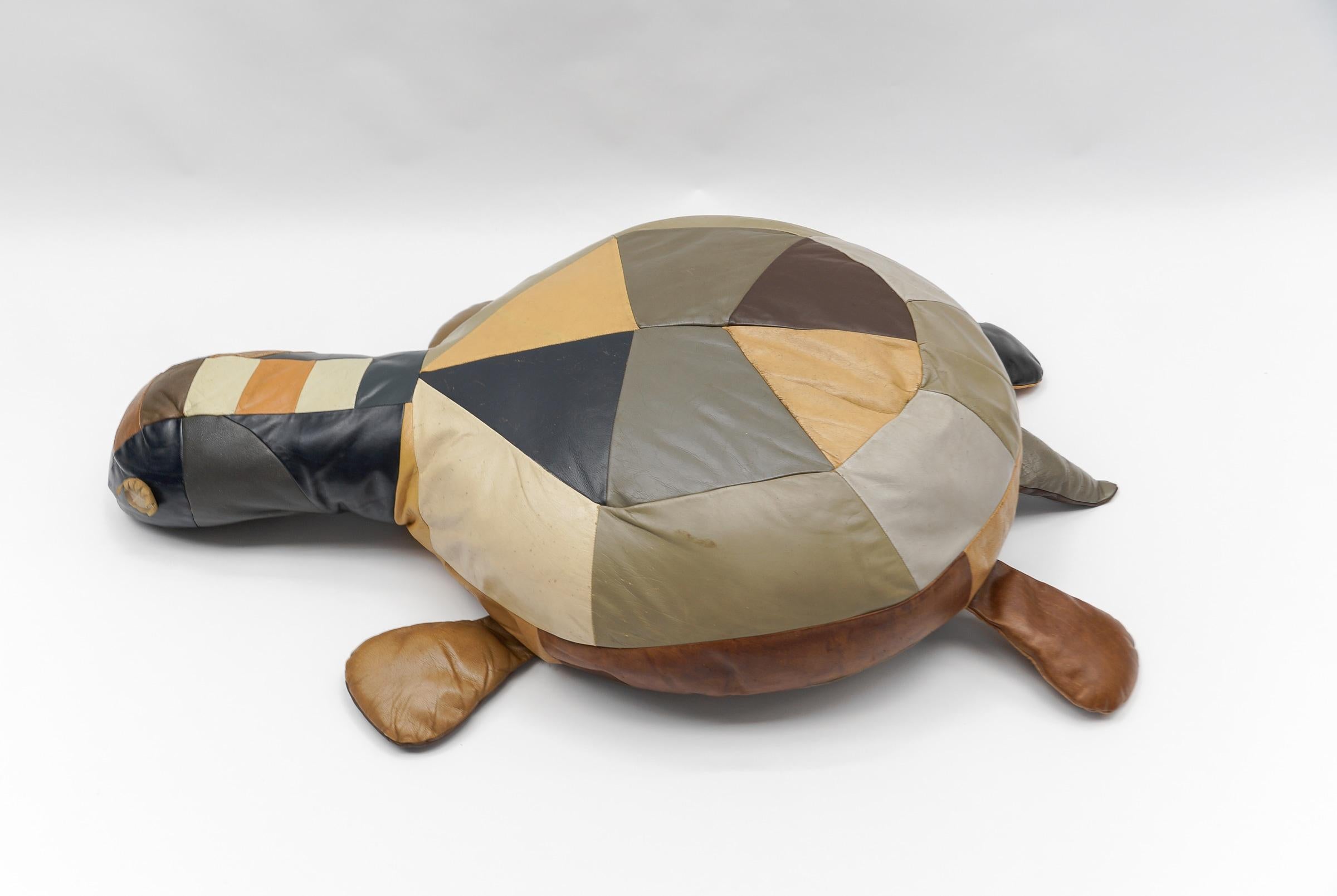 Set of 3 Leather Patchwork Turtle Poufs - Mid-Century Modern, Switzerland, 1960s For Sale 2