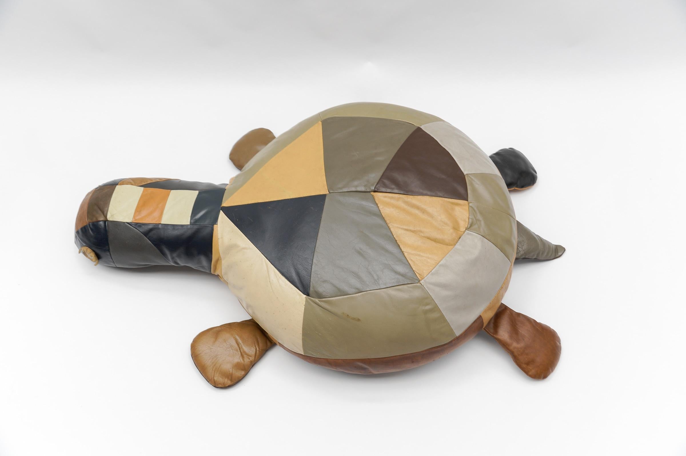 Set of 3 Leather Patchwork Turtle Poufs - Mid-Century Modern, Switzerland, 1960s For Sale 3
