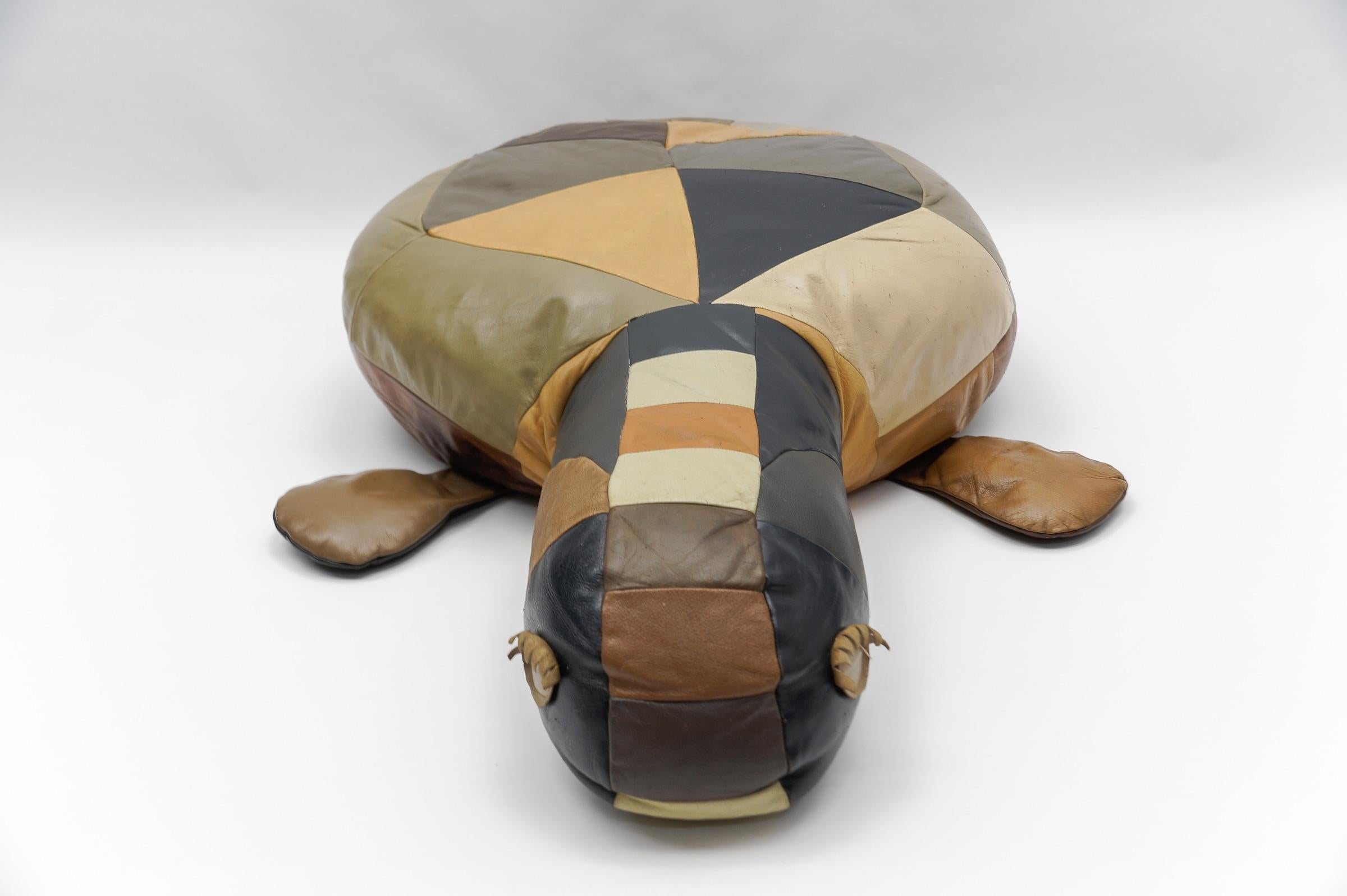 Set of 3 Leather Patchwork Turtle Poufs - Mid-Century Modern, Switzerland, 1960s For Sale 4