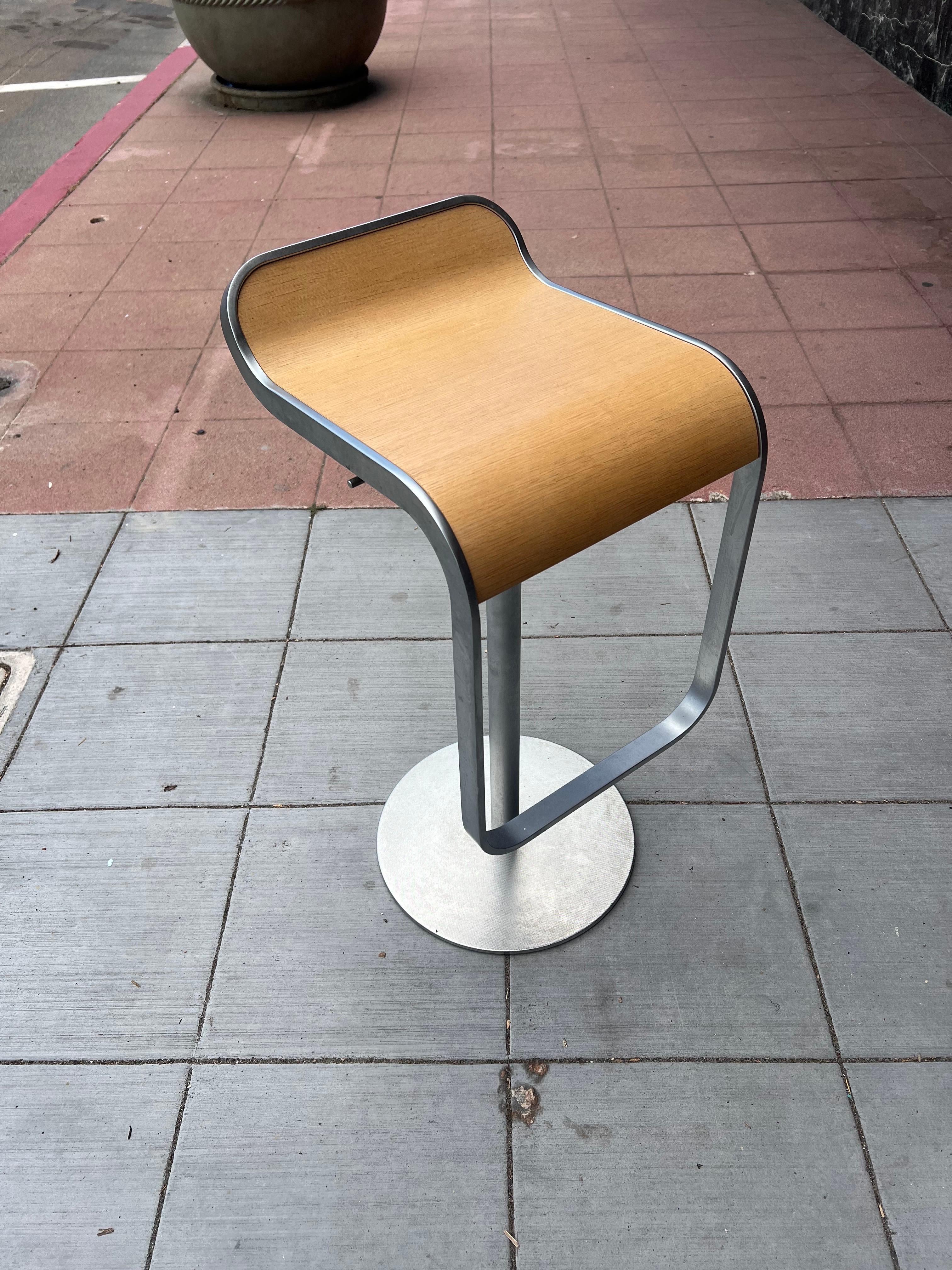 Italian Set of 3 Lem Piston Barstools in Oak and Chrome for LaPalma Italy in Oak
