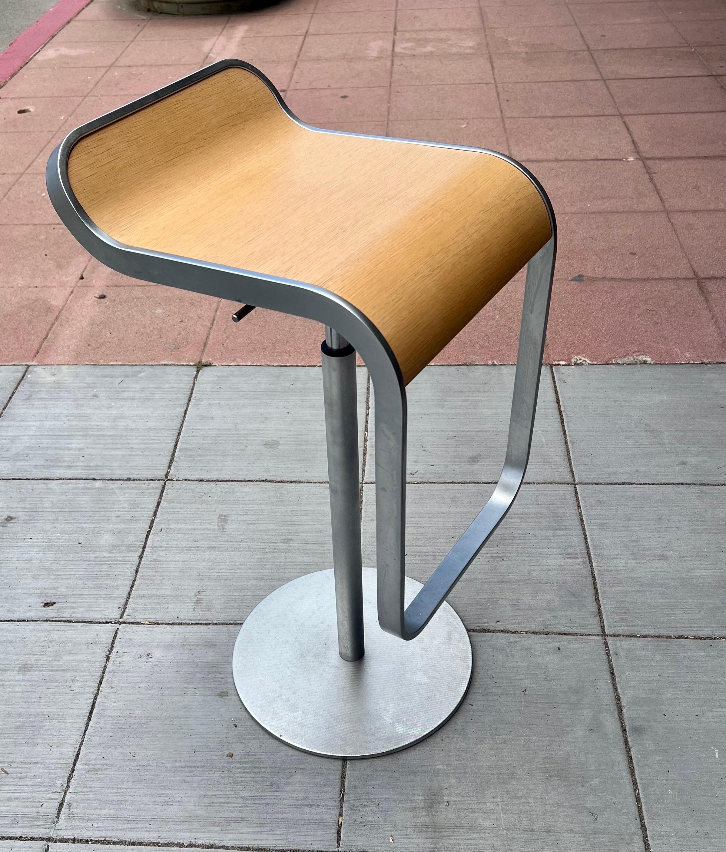 Set of 3 Lem Piston Barstools in Oak and Chrome for LaPalma Italy in Oak In Excellent Condition In San Diego, CA