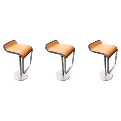Vintage Set of 3 Lem Piston Barstools in Oak and Chrome for LaPalma Italy in Oak