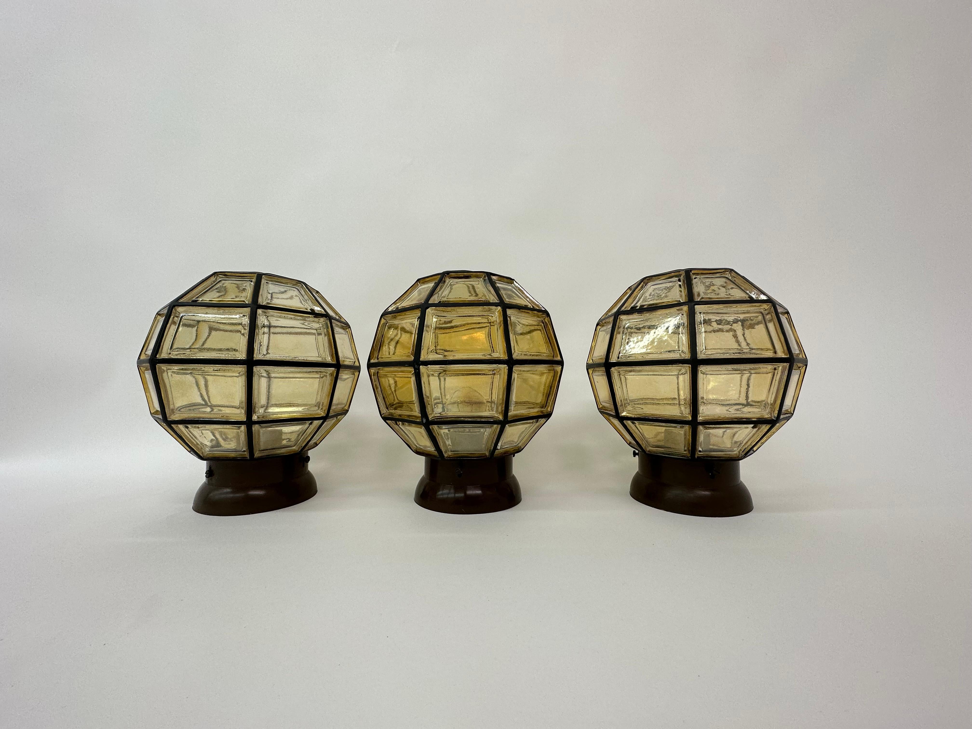 Mid-Century Modern Set of 3 Limburg Glashutte Germany Ceiling Lamps , 1960s