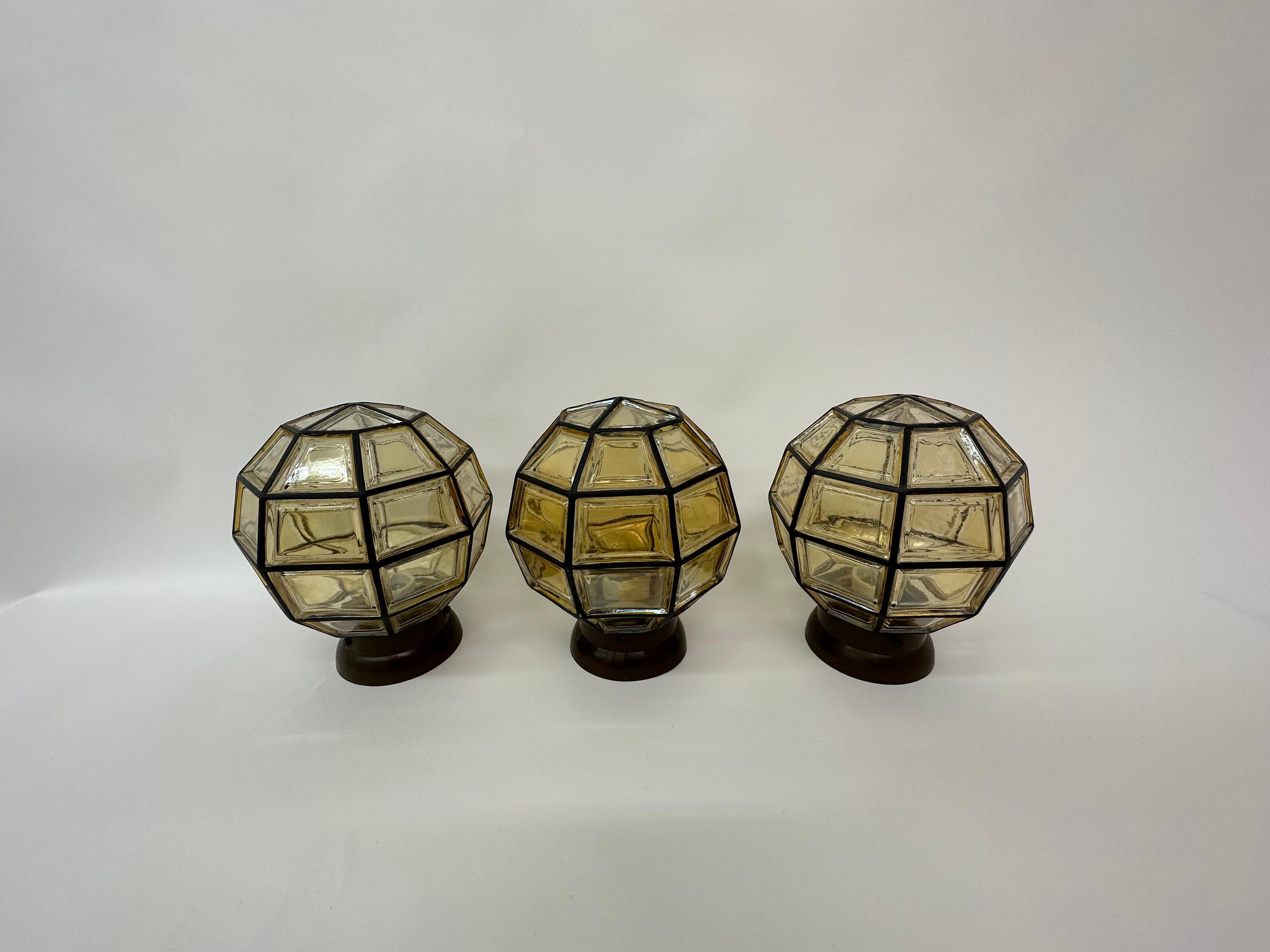 Set of 3 Limburg Glashutte Germany Ceiling Lamps , 1960s In Good Condition In Delft, NL