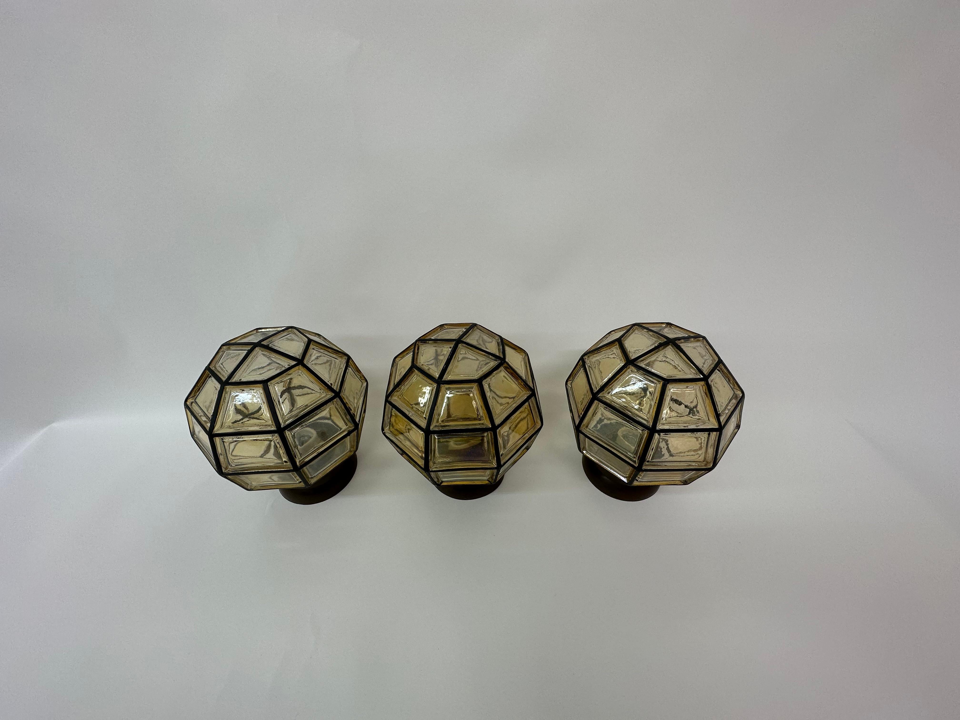 Mid-20th Century Set of 3 Limburg Glashutte Germany Ceiling Lamps , 1960s