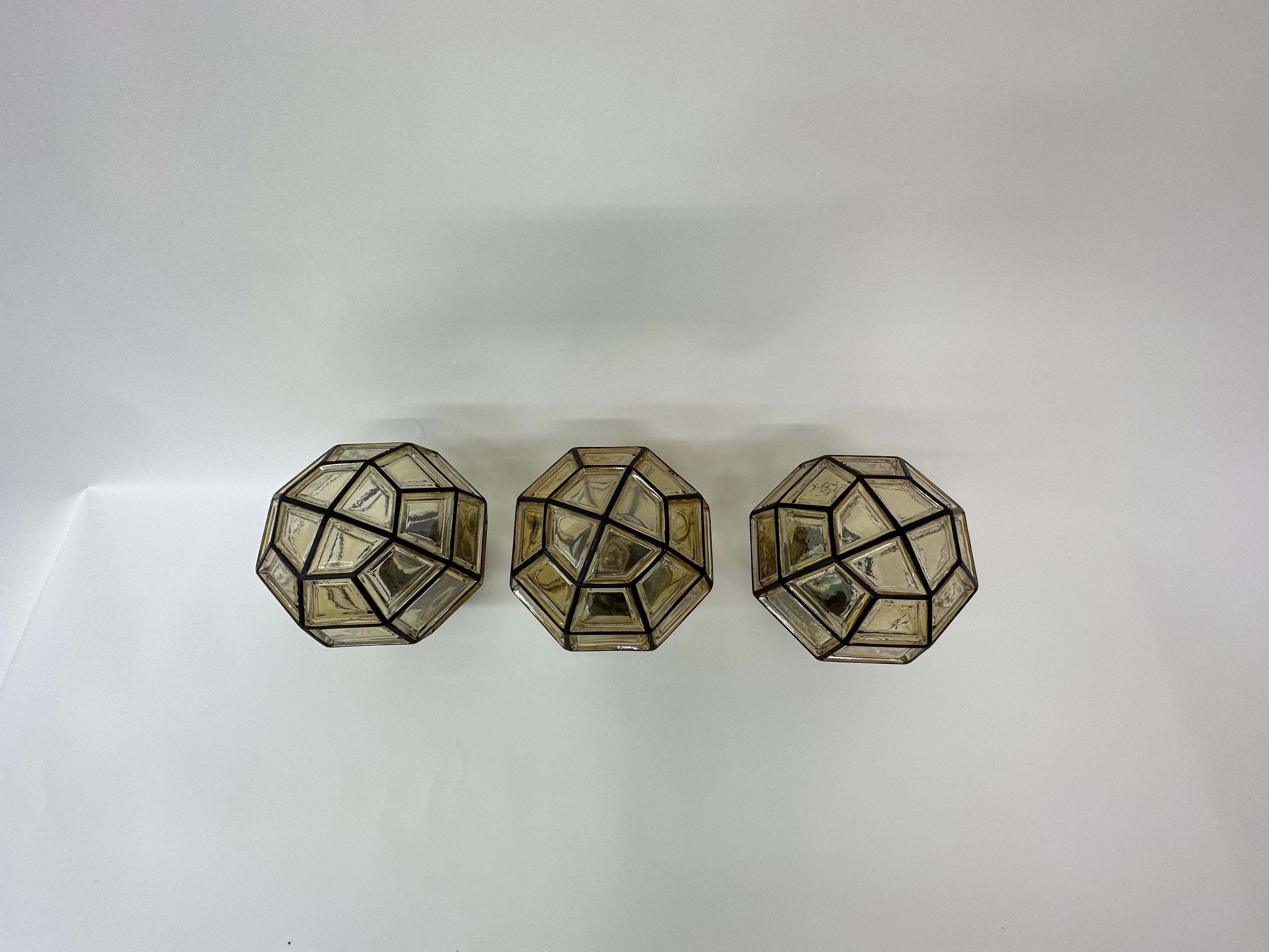 Glass Set of 3 Limburg Glashutte Germany Ceiling Lamps , 1960s