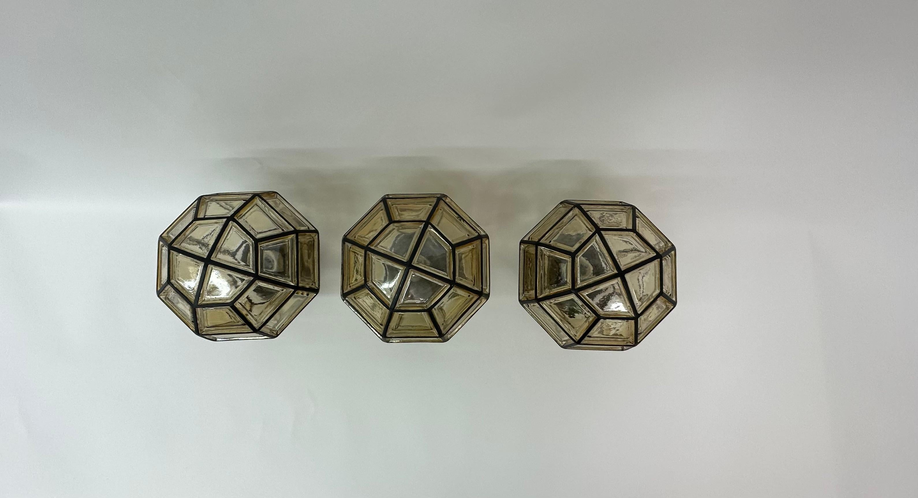 Set of 3 Limburg Glashutte Germany Ceiling Lamps , 1960s 1