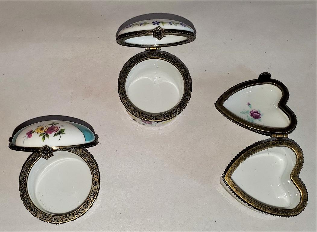 Hand-Crafted Set of 3 Limoges Style Ring or Snuff Boxes