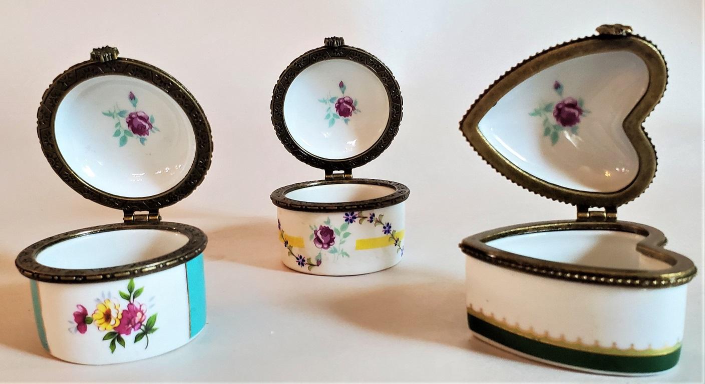 20th Century Set of 3 Limoges Style Ring or Snuff Boxes