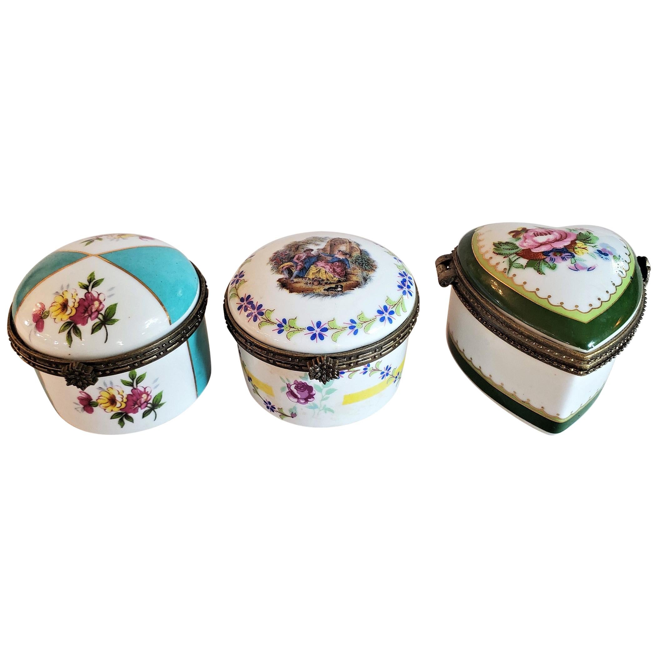 Set of 3 Limoges Style Ring or Snuff Boxes For Sale at 1stDibs