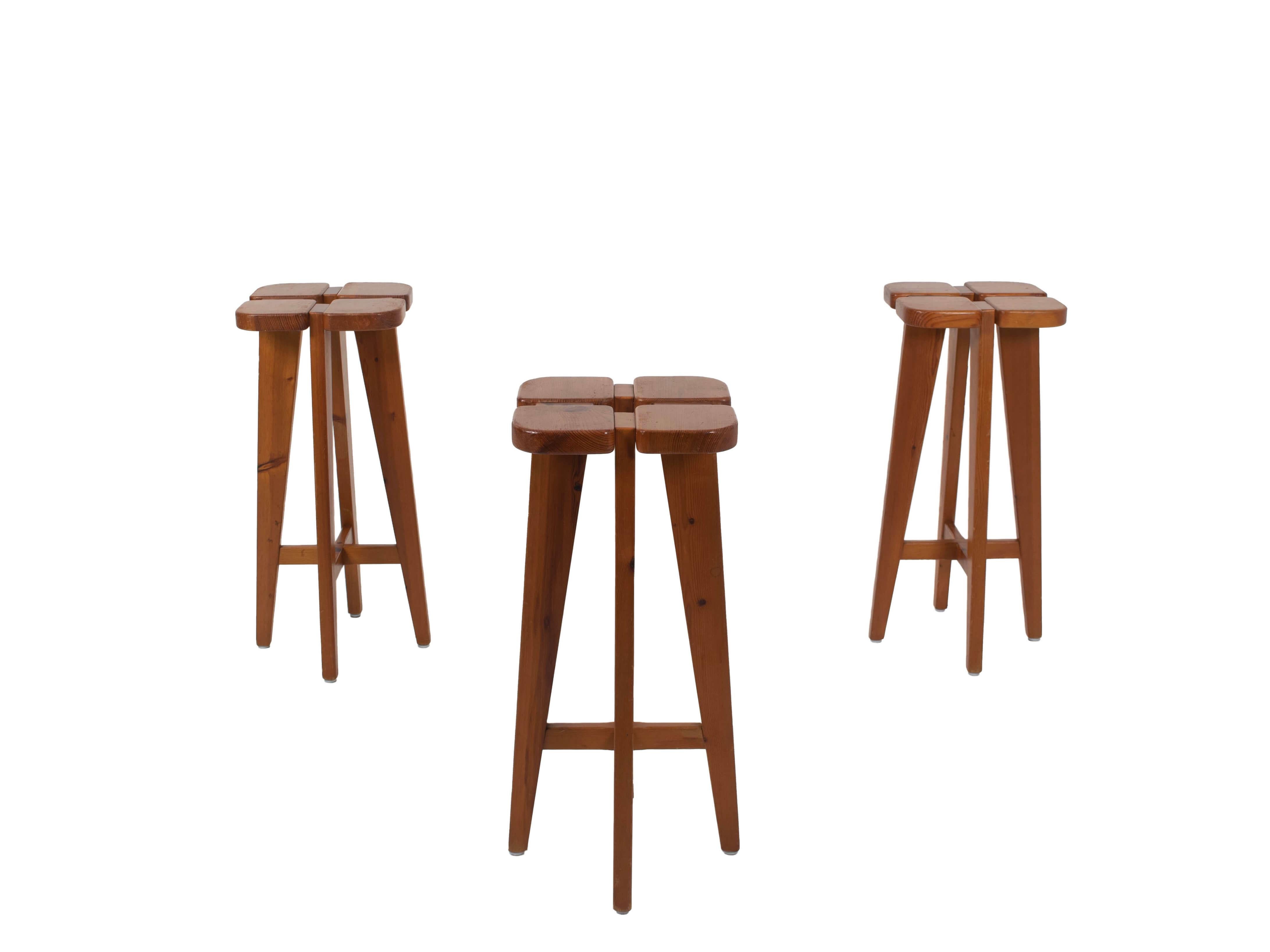 Finnish Set of 3 Lisa Johansson-Pape Pine Stools 'Apila' for Stockmann-Orne, 1960s