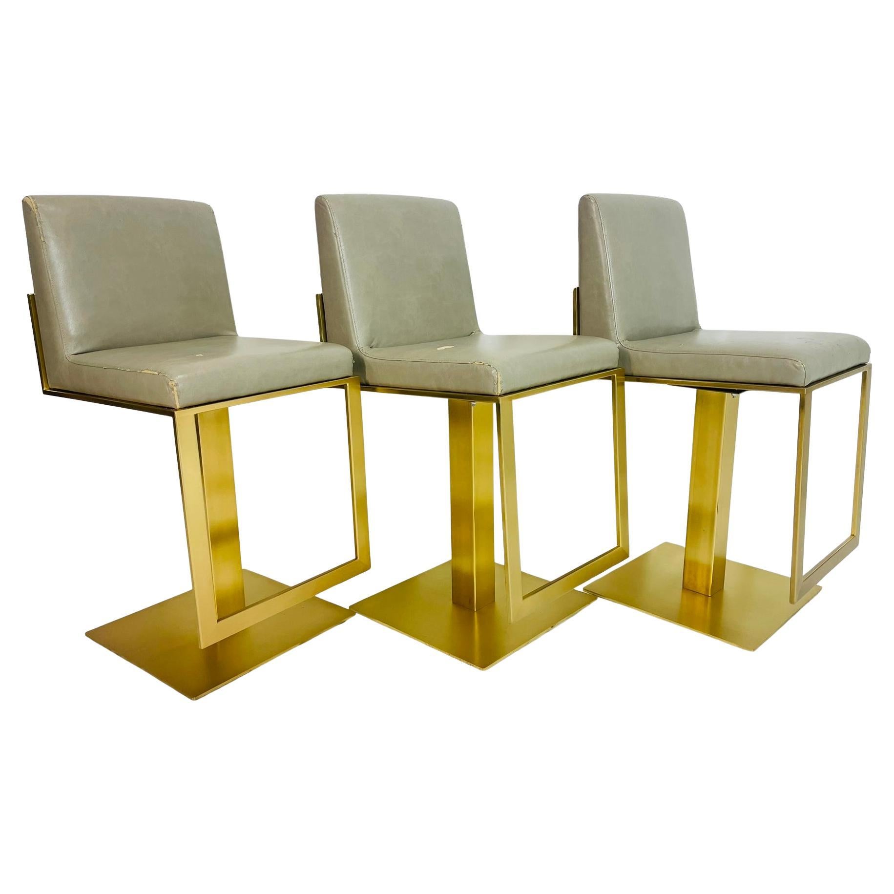 Ensemble de 3 tabourets de comptoir pivotants en laiton Lisa Taylor "Lobby", USA