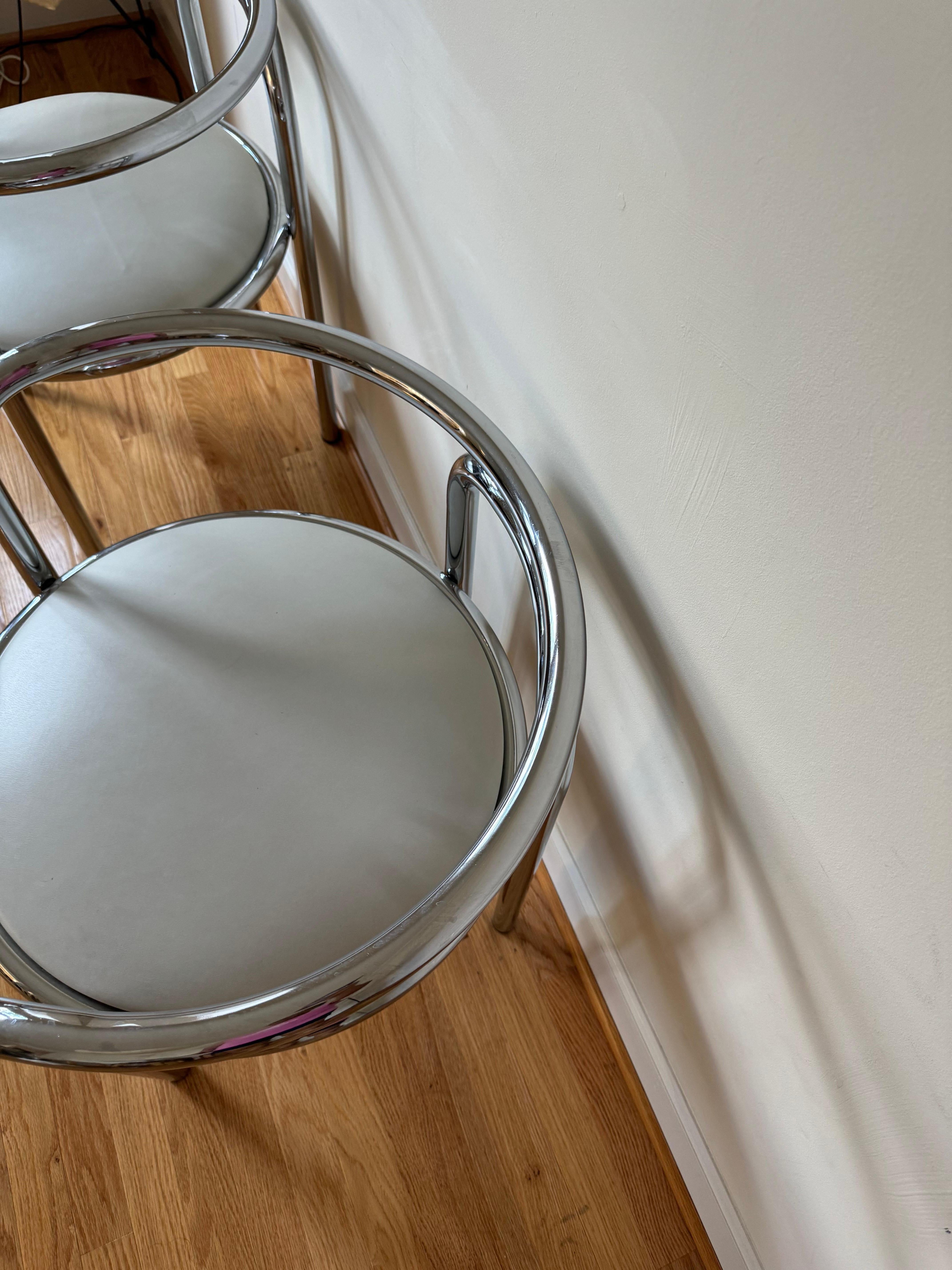 Chrome Set of 3 Locus Solus chairs by Gae Aulenti