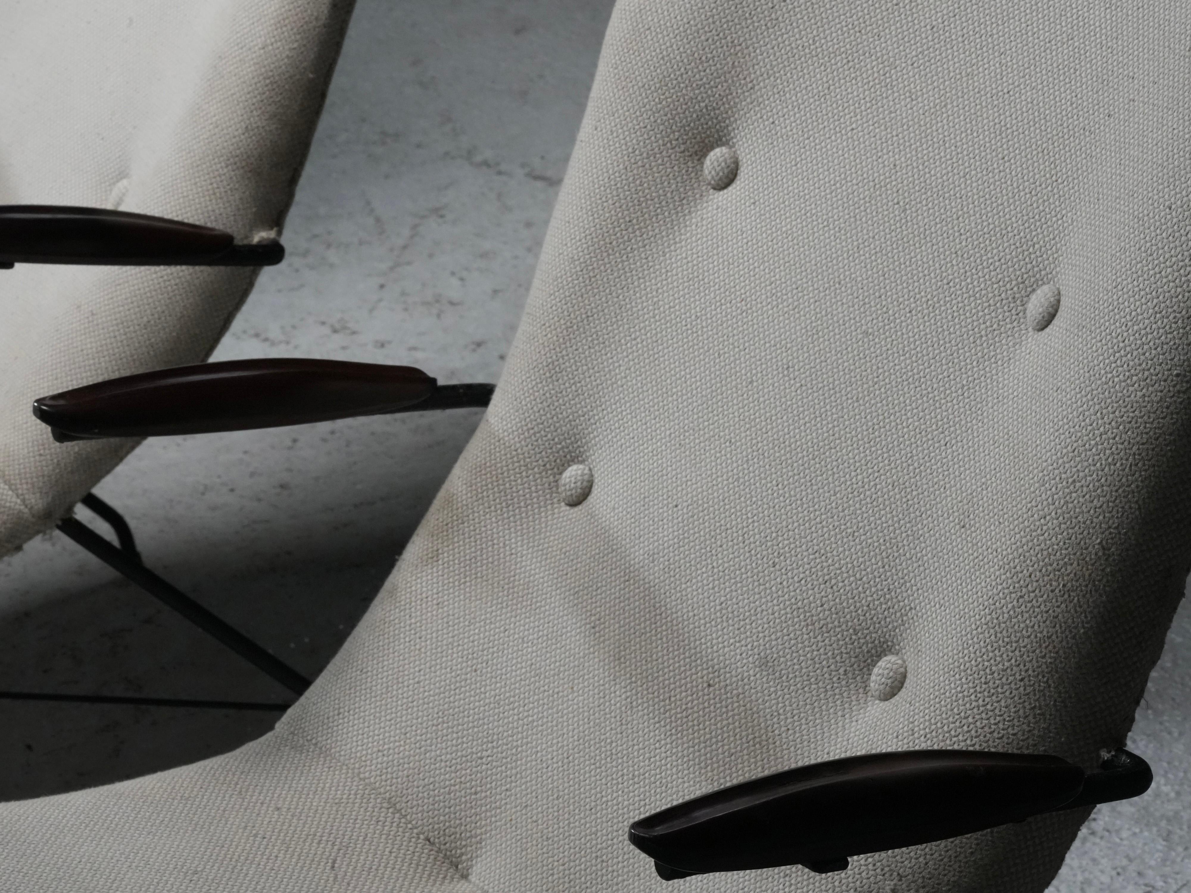 Mid-20th Century Set of 3 Lounge Chairs by Eisler and Hauner in Wood and Steel,  Brazil, 1960's For Sale