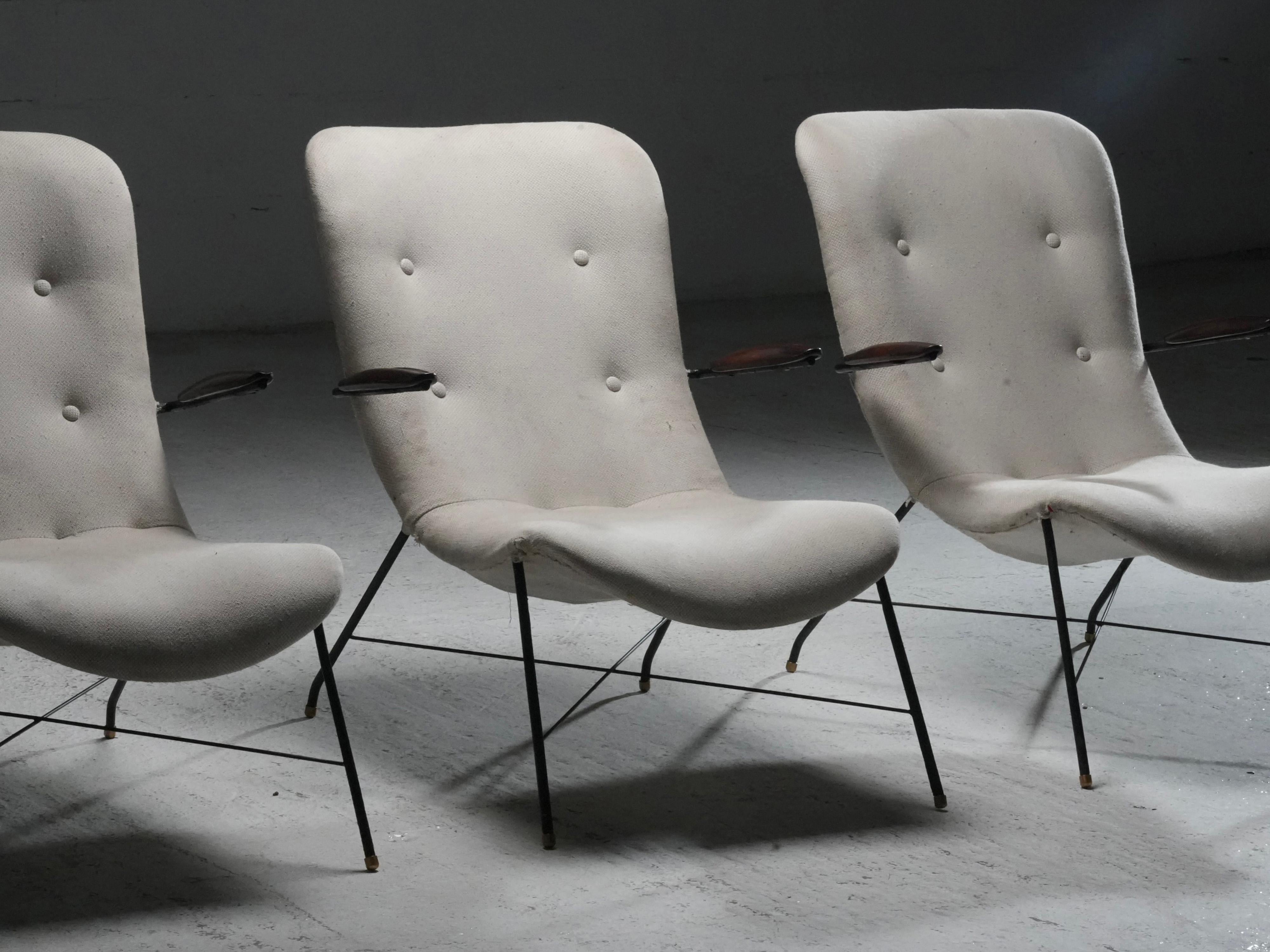 Set of 3 Lounge Chairs by Eisler and Hauner in Wood and Steel,  Brazil, 1960's For Sale 2