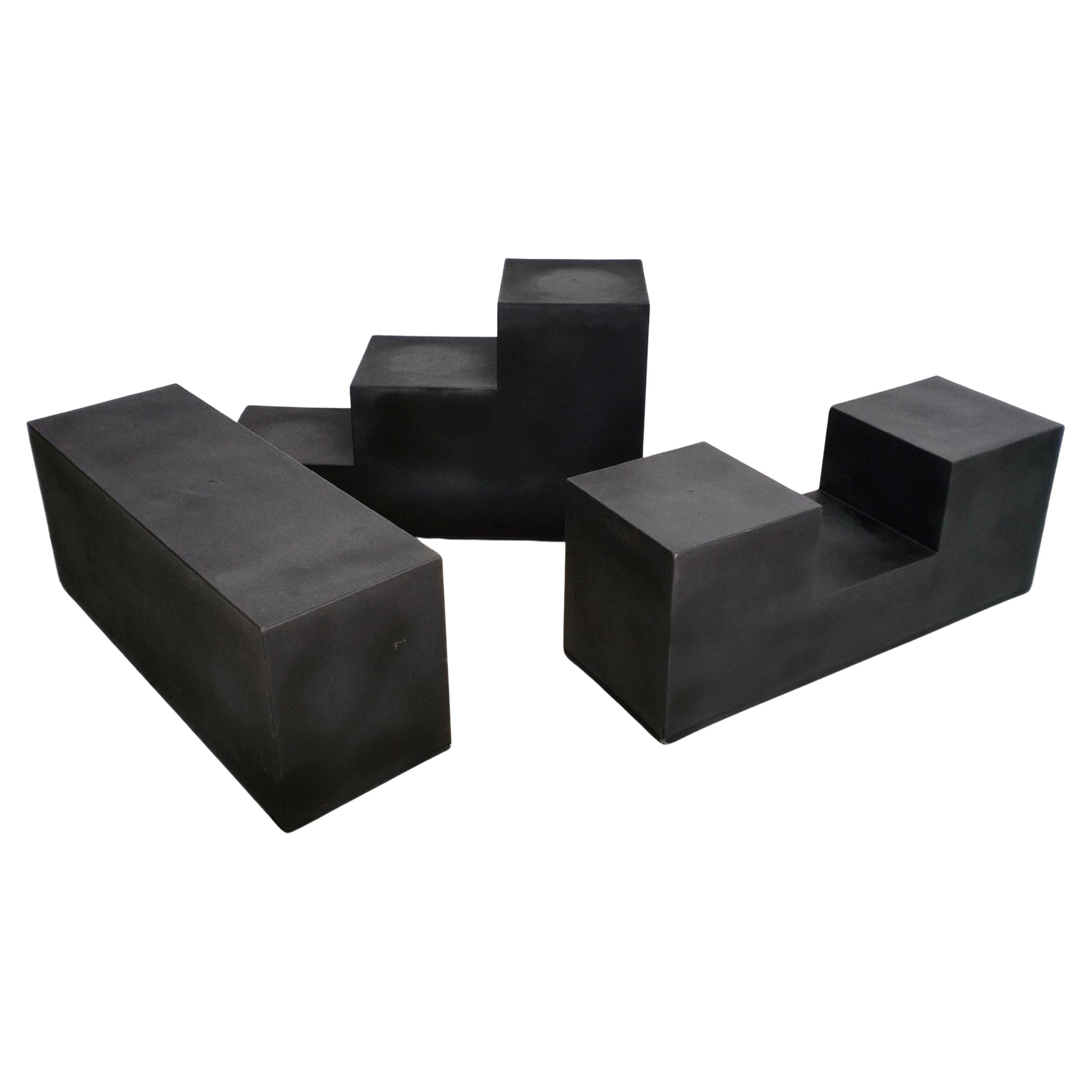 Set of 3 low tables/pouf “Gli Scacchi” by Mario Bellini per B&B Italia 70’s For Sale