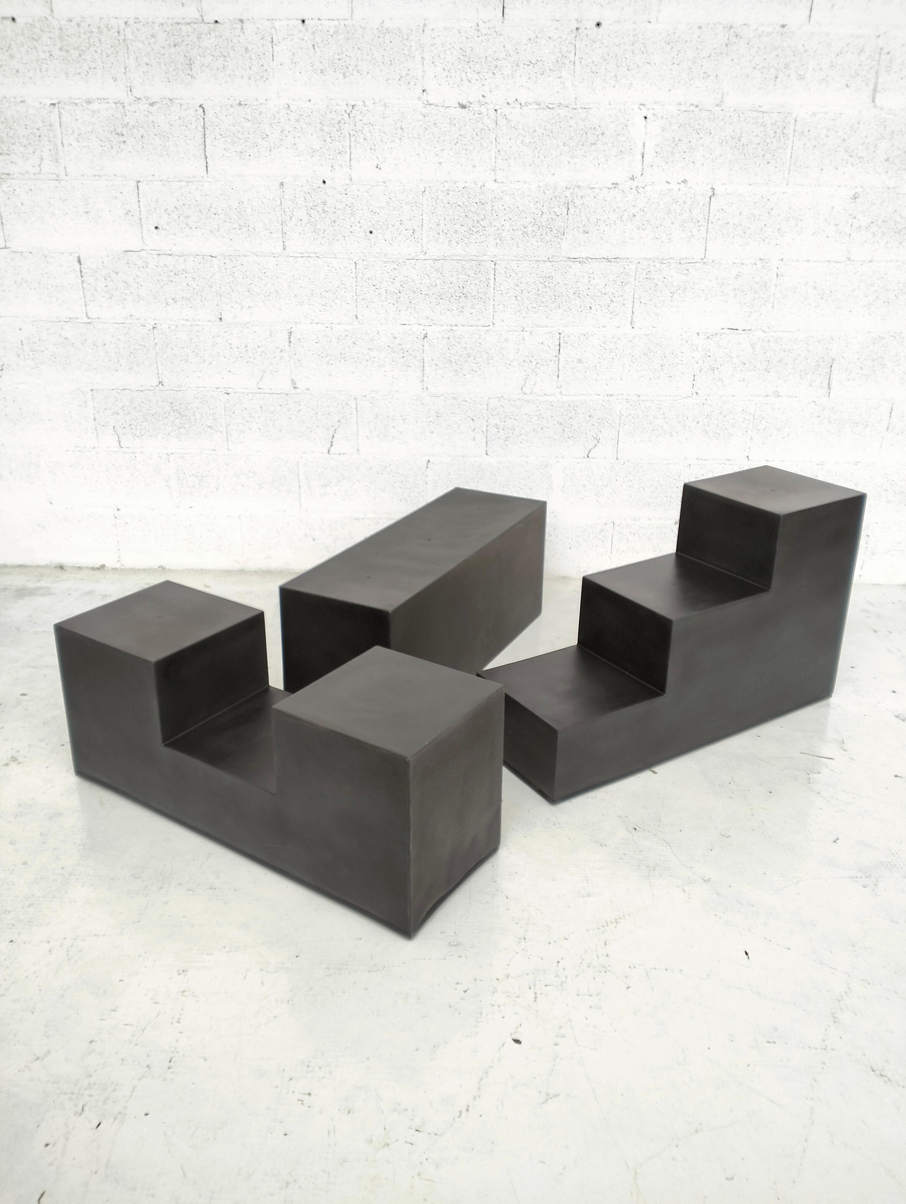 Mid-Century Modern Set of 3 low tables/pouf Gli Scacchi by Mario Bellini per C&B Italia 70's. en vente