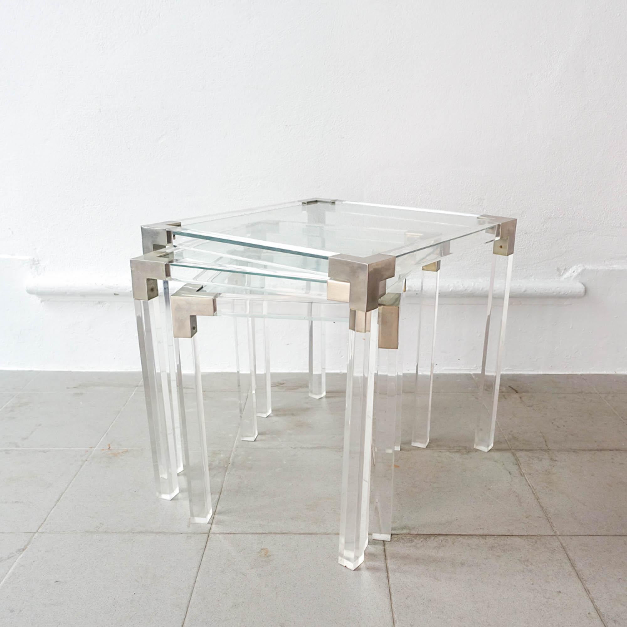 Set of 3 Lucite Nesting Tables, France, 1970's 9