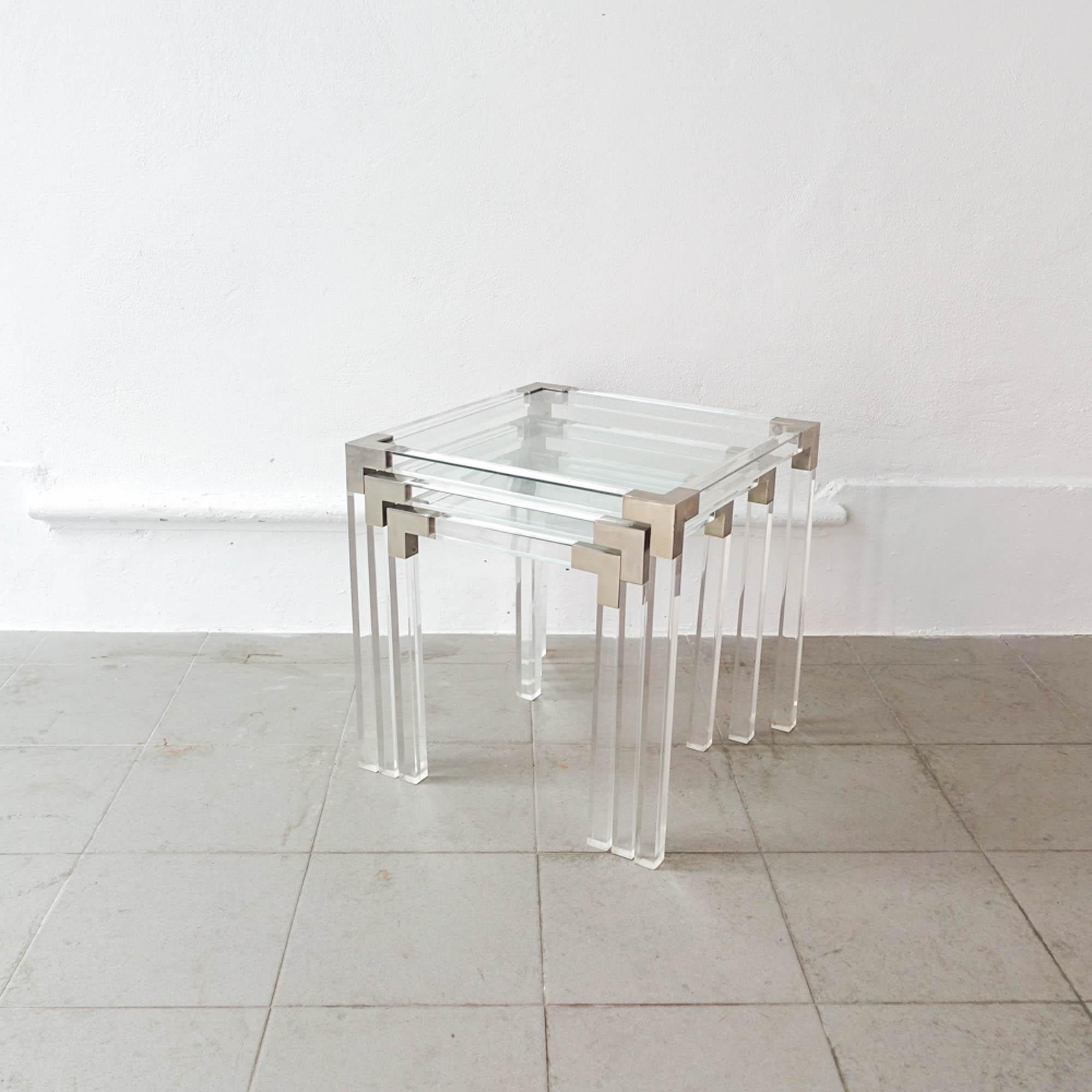 French Set of 3 Lucite Nesting Tables, France, 1970's