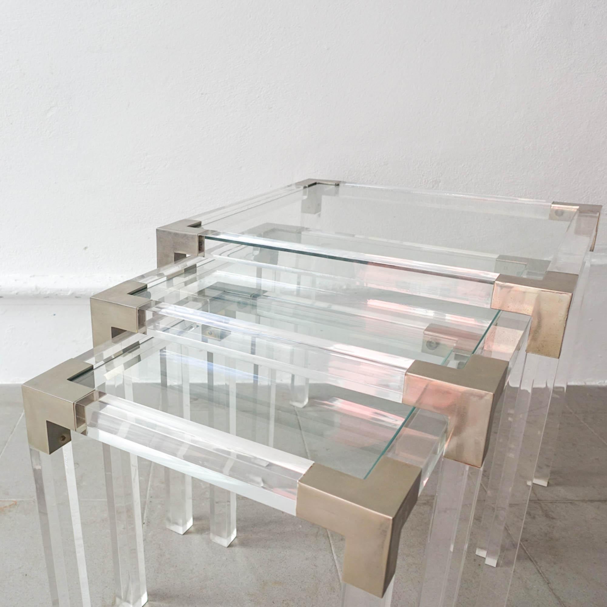 Set of 3 Lucite Nesting Tables, France, 1970's 1