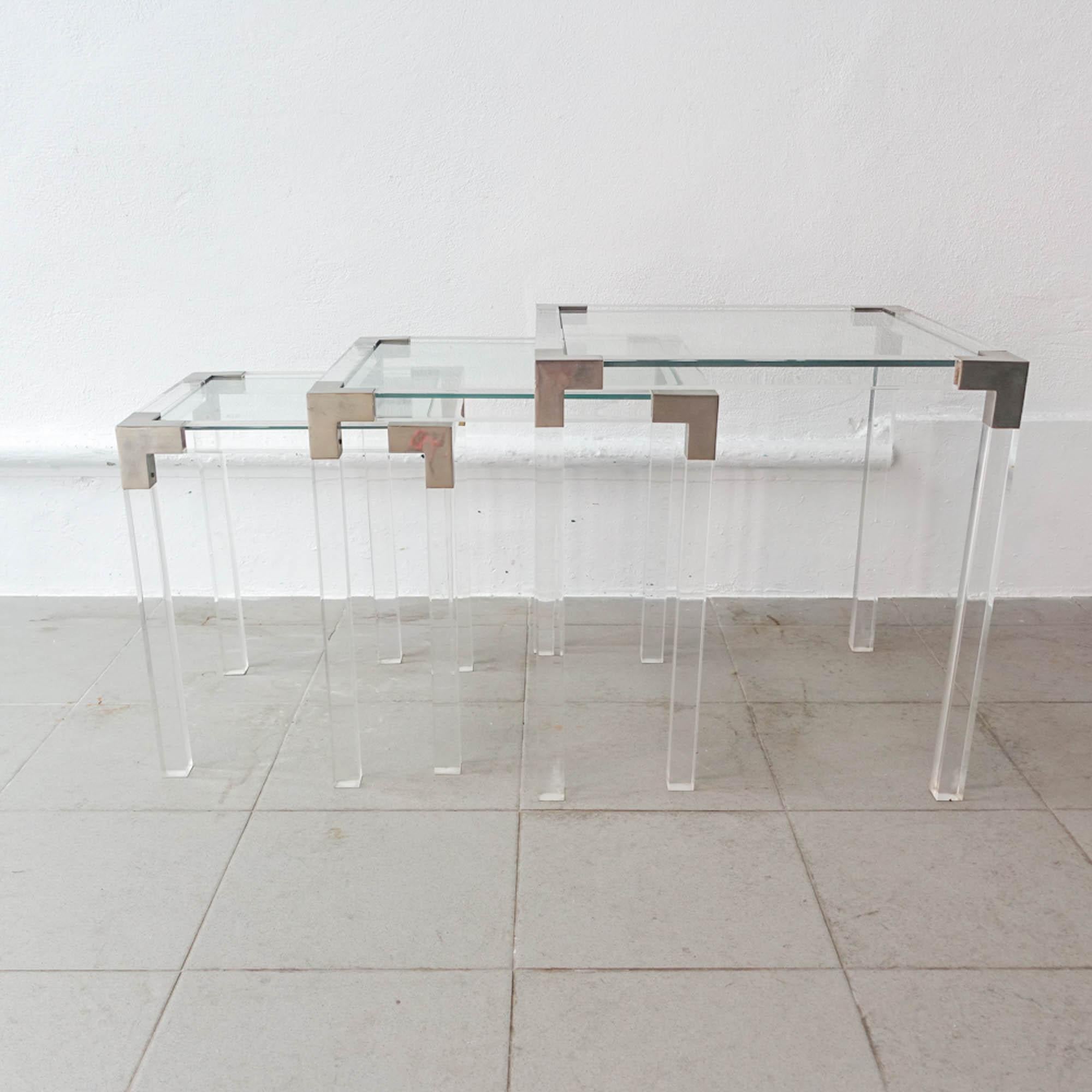Set of 3 Lucite Nesting Tables, France, 1970's 2