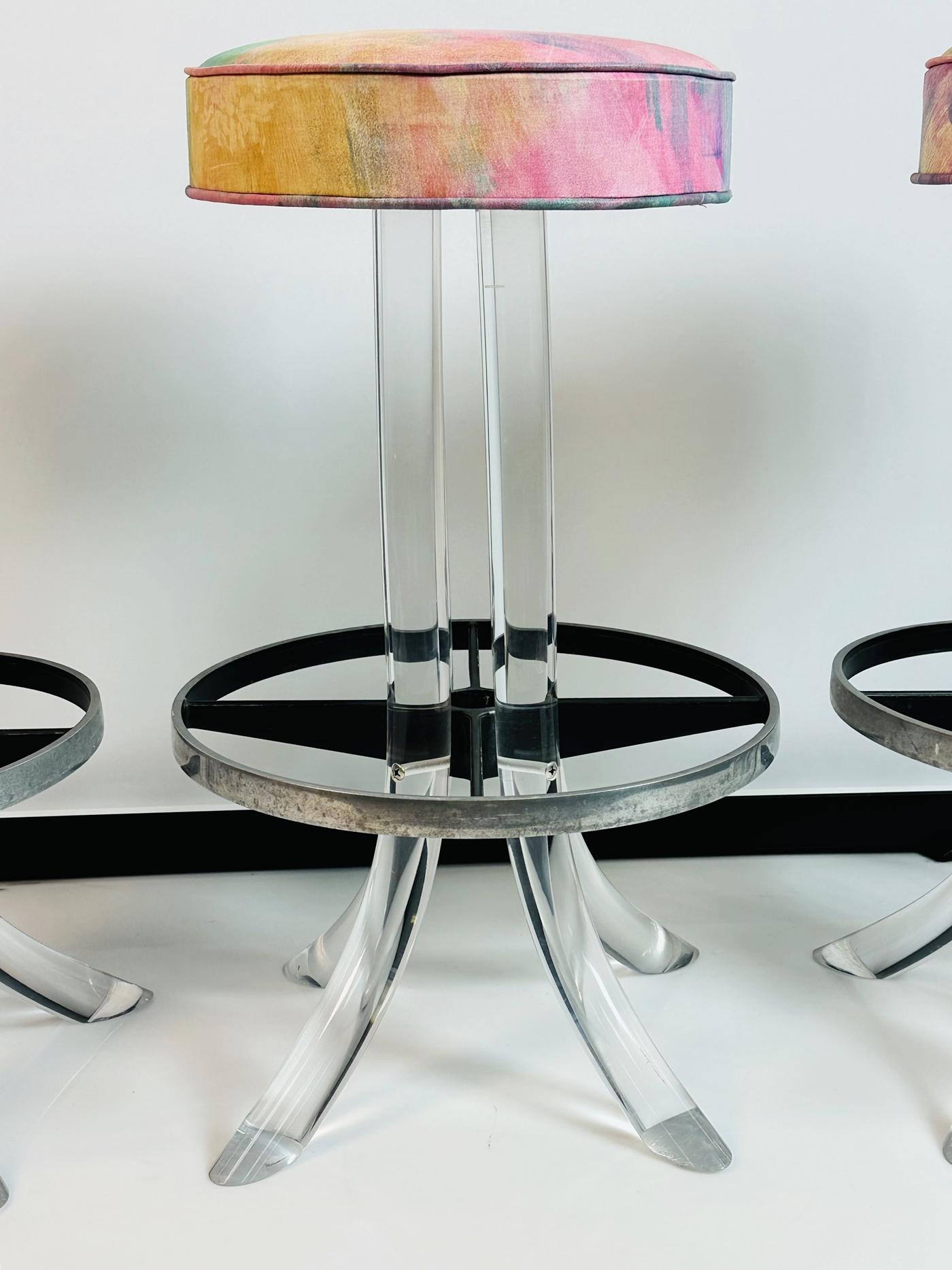 Set of 3 Lucite TUSK Barstools after Charles Hollis Jones, USA 1970s For Sale 3