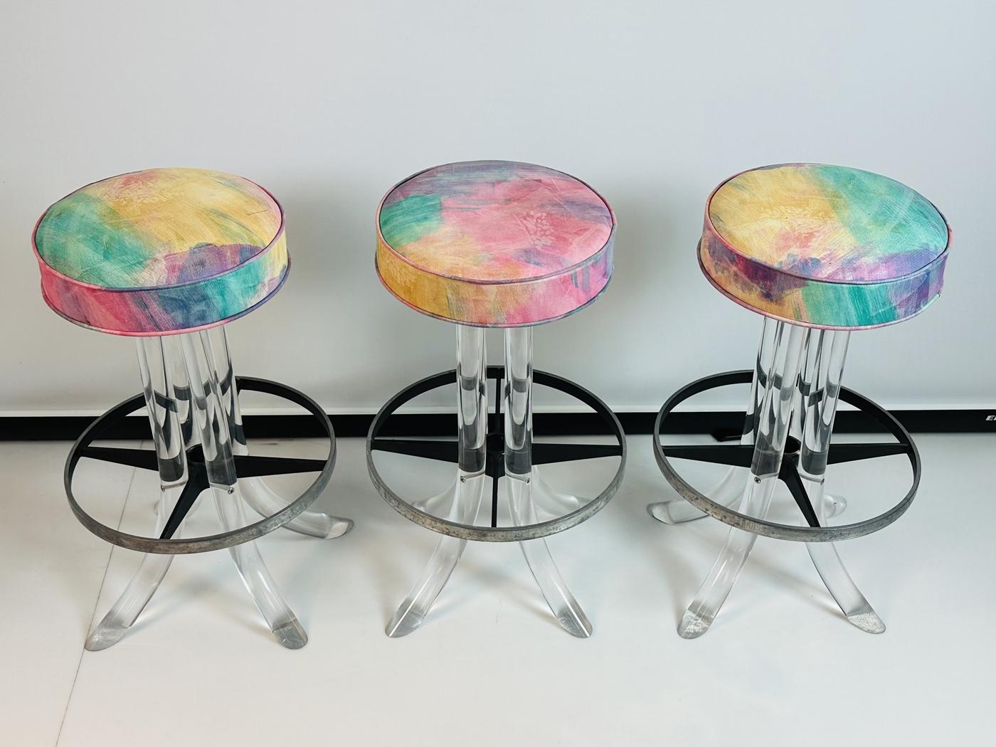 American Set of 3 Lucite TUSK Barstools after Charles Hollis Jones, USA 1970s For Sale