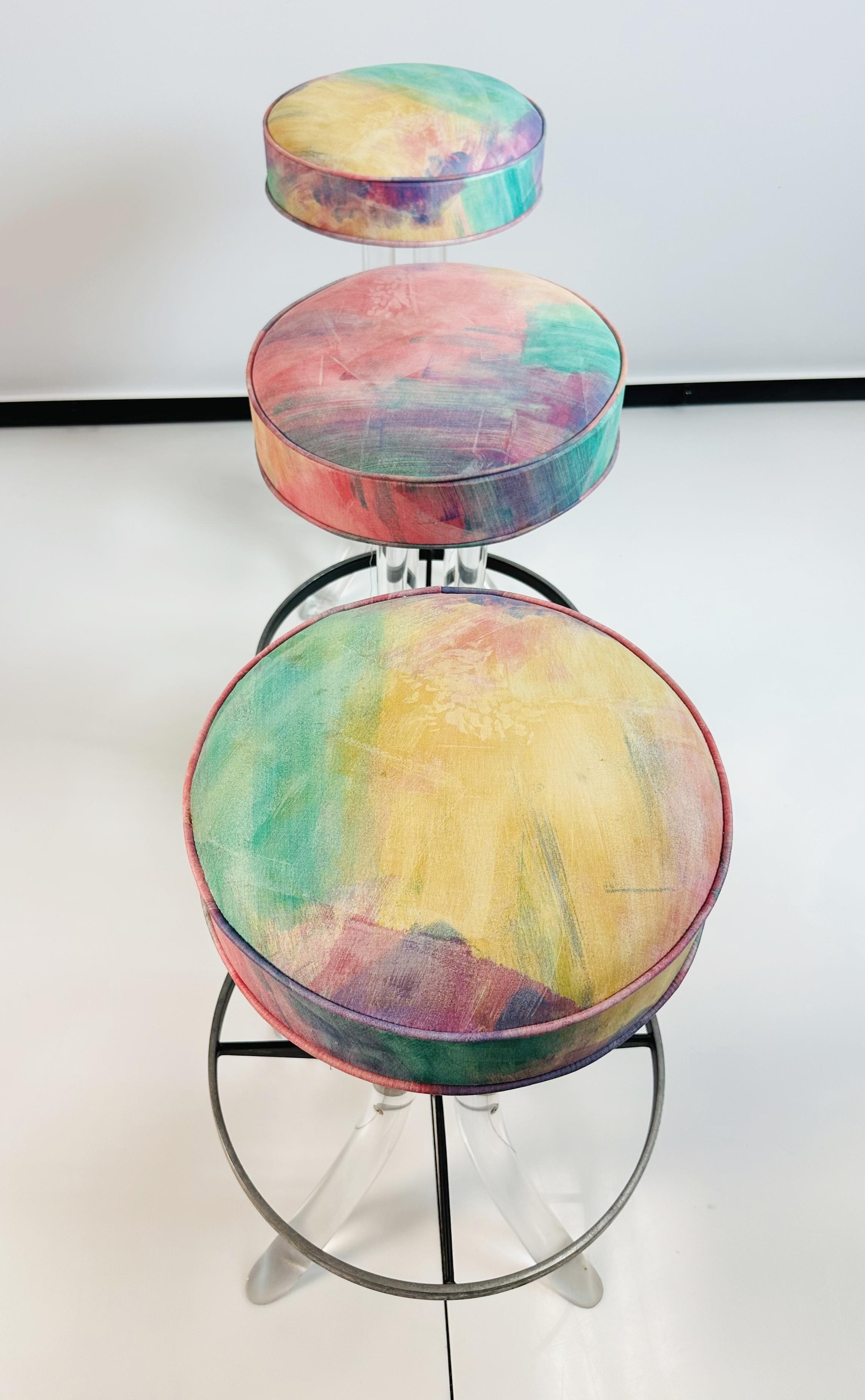 Late 20th Century Set of 3 Lucite TUSK Barstools after Charles Hollis Jones, USA 1970s For Sale