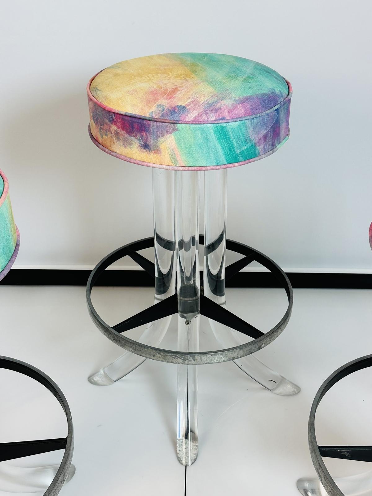 Steel Set of 3 Lucite TUSK Barstools after Charles Hollis Jones, USA 1970s For Sale