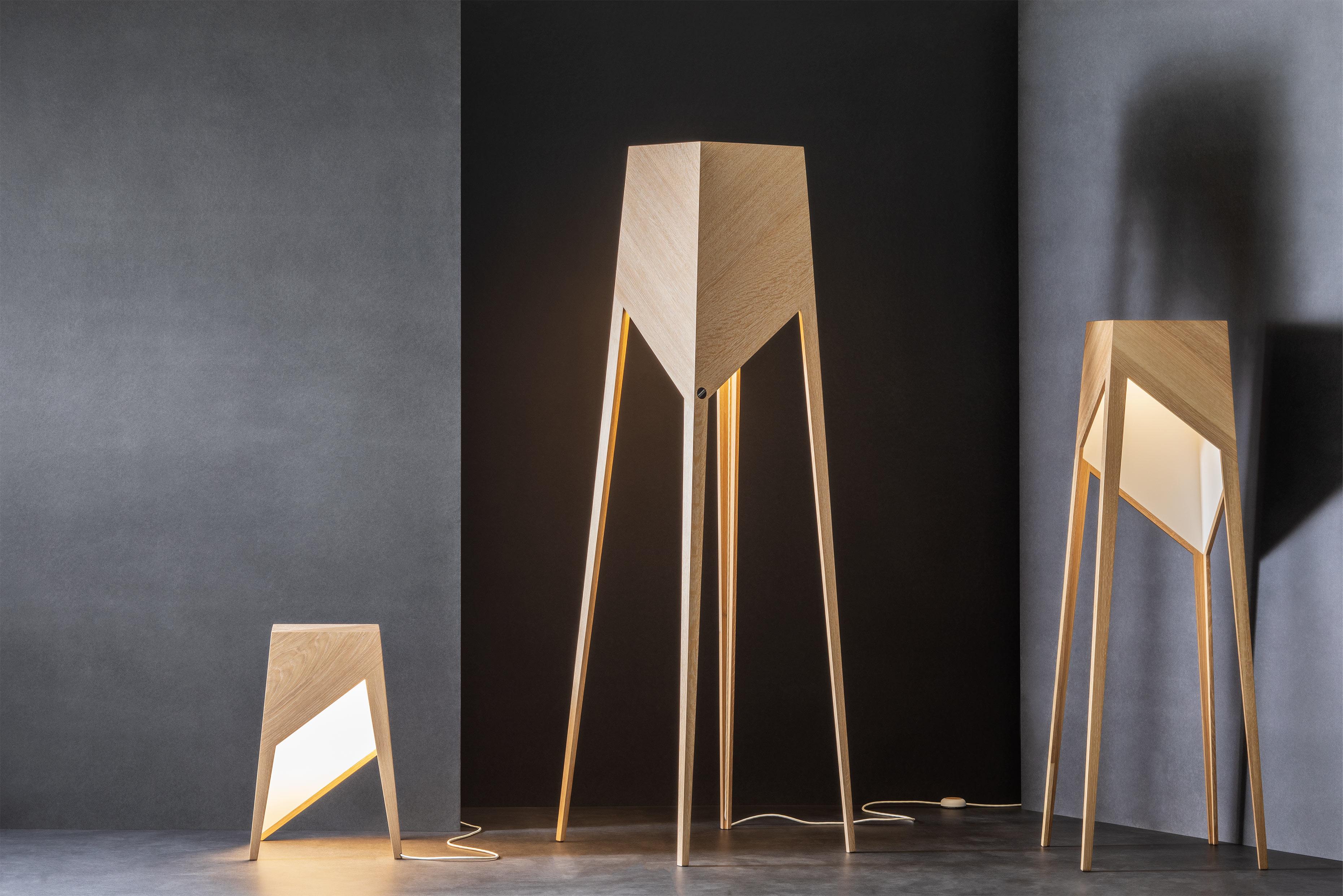 Set of 3 Luise floor lamp by Matthias Scherzinger
Dimensions: L 185 x 55 cm
 M 140 x 48 cm
 S 58 x 39 cm
Materials: oak: white lyed, oil

All our lamps can be wired according to each country. If sold to the USA it will be wired for the USA for