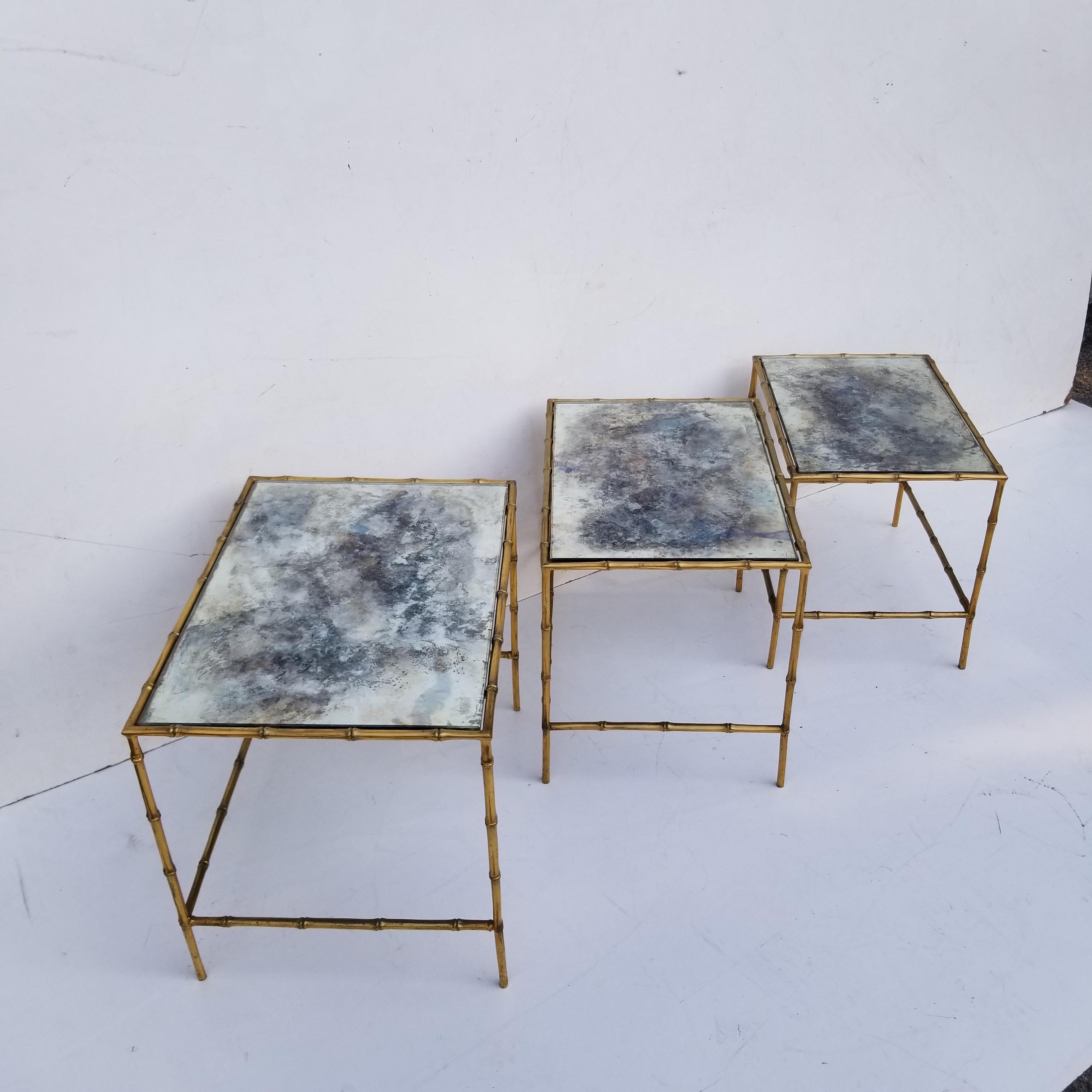 Neoclassical Set of 3 Maison Baguès Nesting Table For Sale