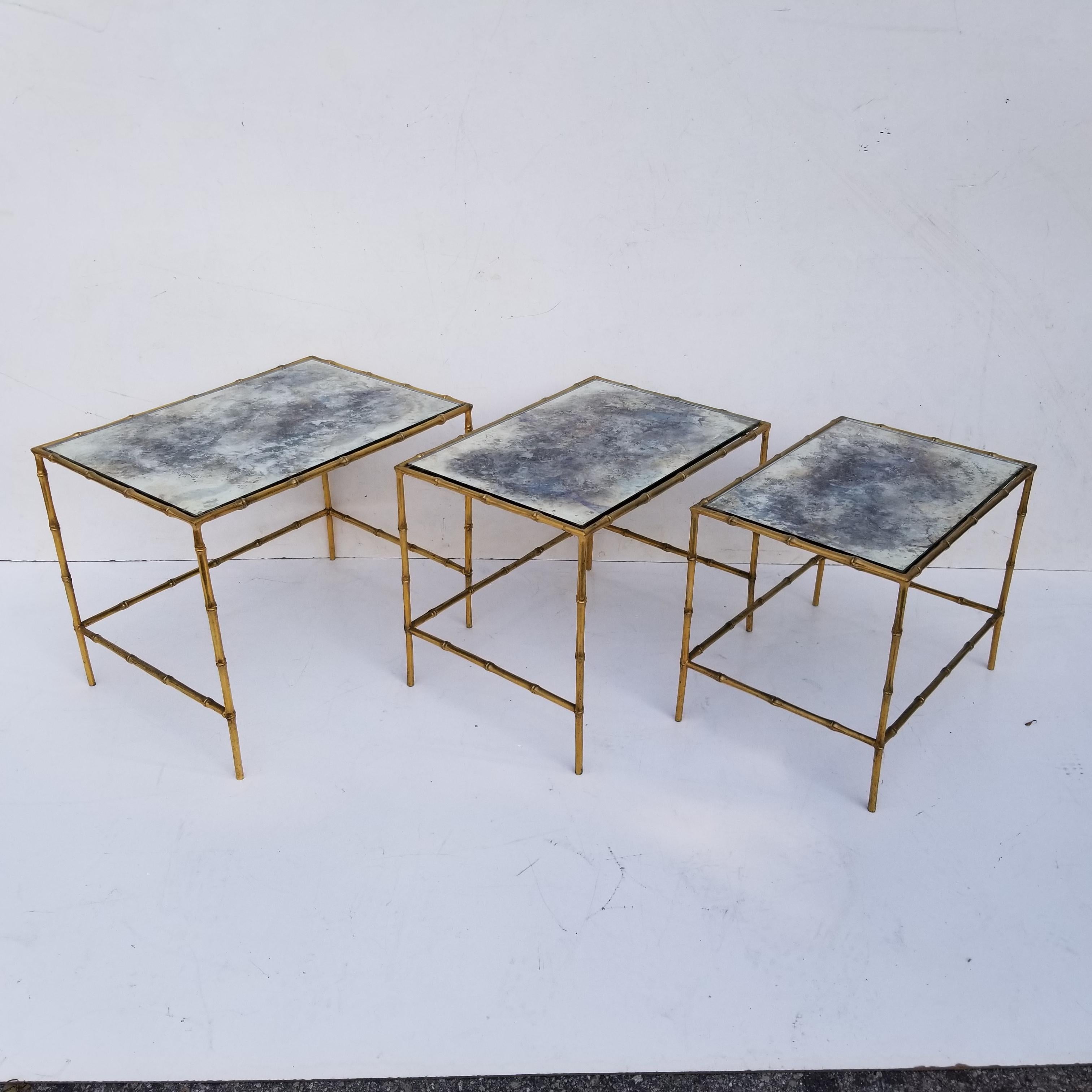 French Set of 3 Maison Baguès Nesting Table For Sale